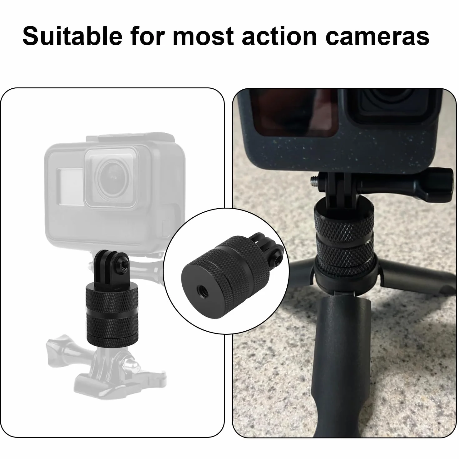 Adapter do Mocowania Statywu Kamery Sportowej, Aluminiowy Uchwyt Kamery 1/4 Cala 20 z Obrotem 360 Stopni Kompatybilny z Kamerami Hero 13/12/11/10/9/8/7 DJI Action 6/5 Pro/4/3