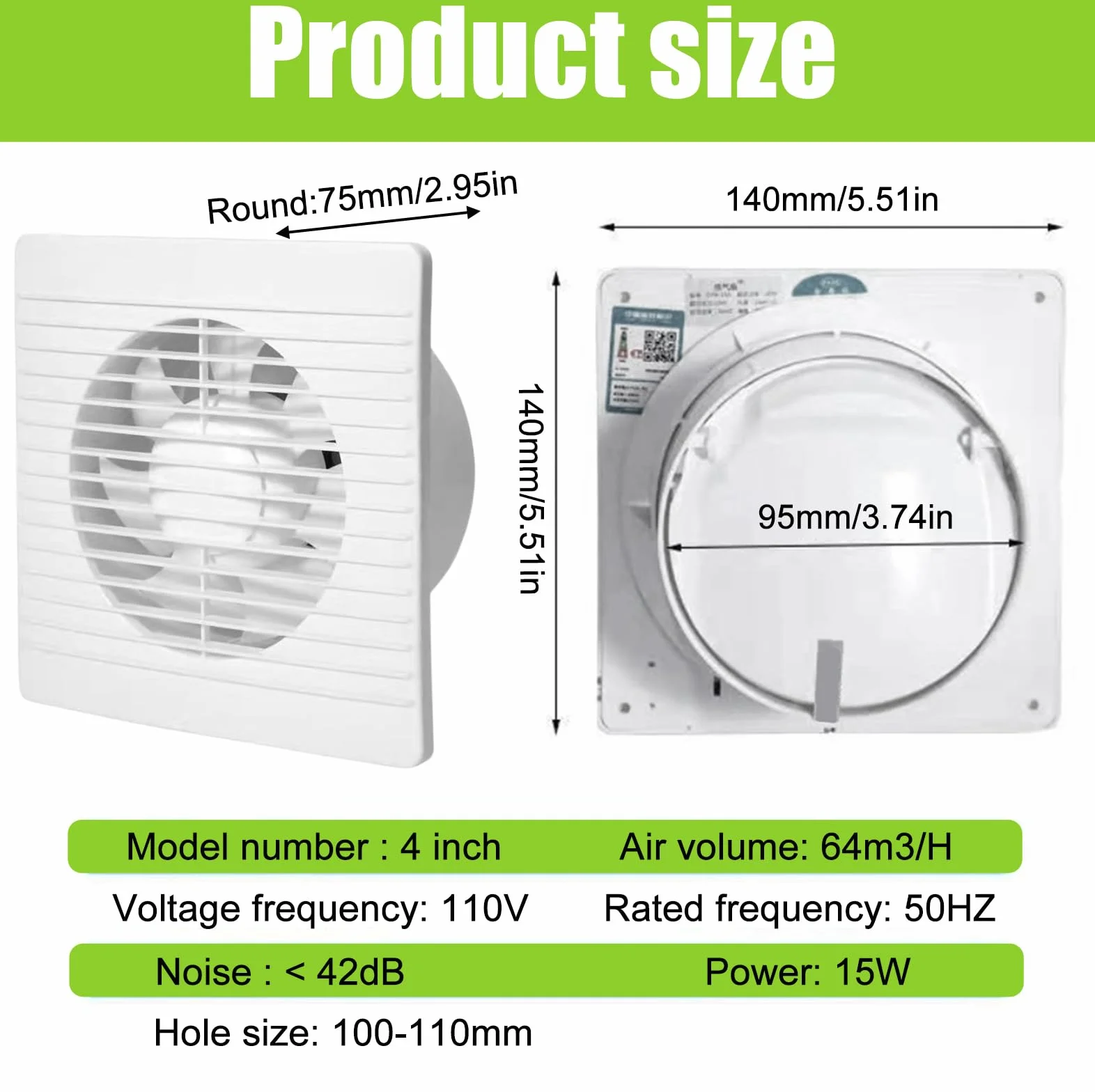 Nizirioo 1 sztuka 100 mm wentylator łazienkowy, 100 mm, montaż ścienny, dmuchawa wentylacyjna z przełącznikiem, cicha praca, wentylator do łazienki, do kuchni, łazienki, okna loftowego i piwnicy