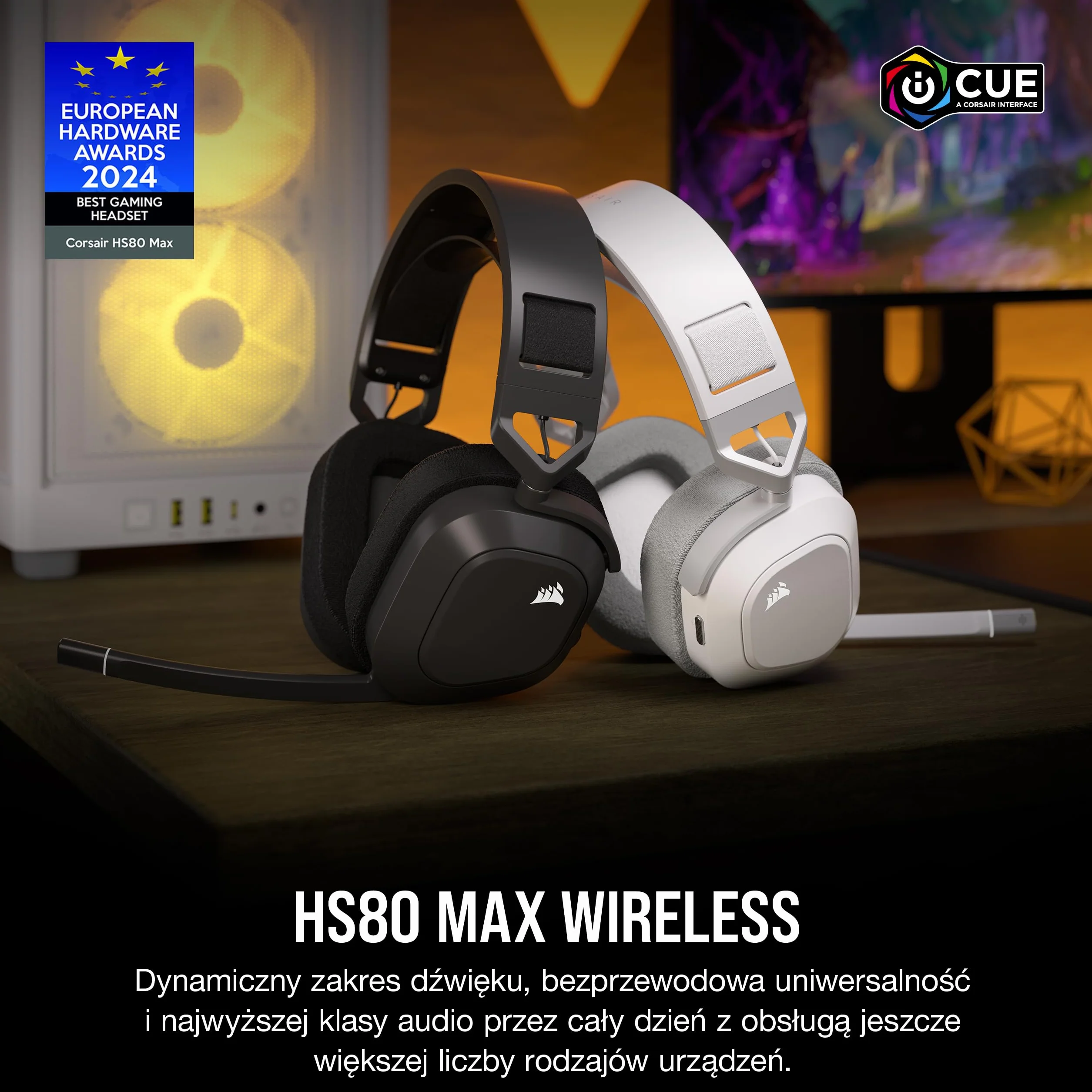 Corsair HS80 MAX WIRELESS Wieloplatformowy Zestaw Słuchawkowy do Gier z Bluetooth – Dolby Atmos – Mikrofon o Jakościowej Transmisji – Kompatybilny z iCUE – PC, Mac, PS5, PS4, Mobile – Stalowoszary