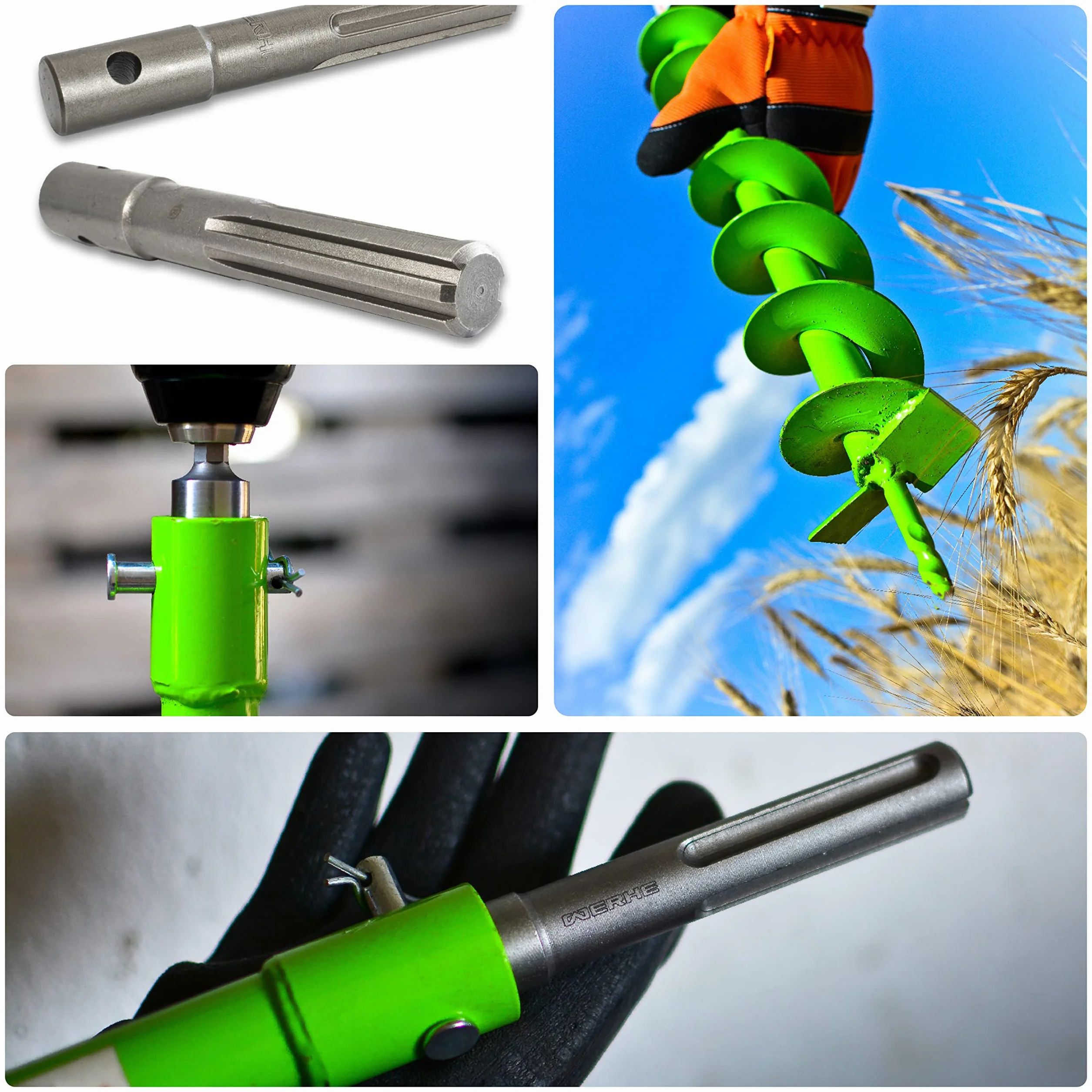 WERHE świder ziemny 80 mm, lita stal, SDS Max uchwyt, długość 800 mm | hartowany grot centrujący, głębokość robocza ok. 760 mm, sprawne wybieranie ziemi, w zestawie adapter do młotowiertarki