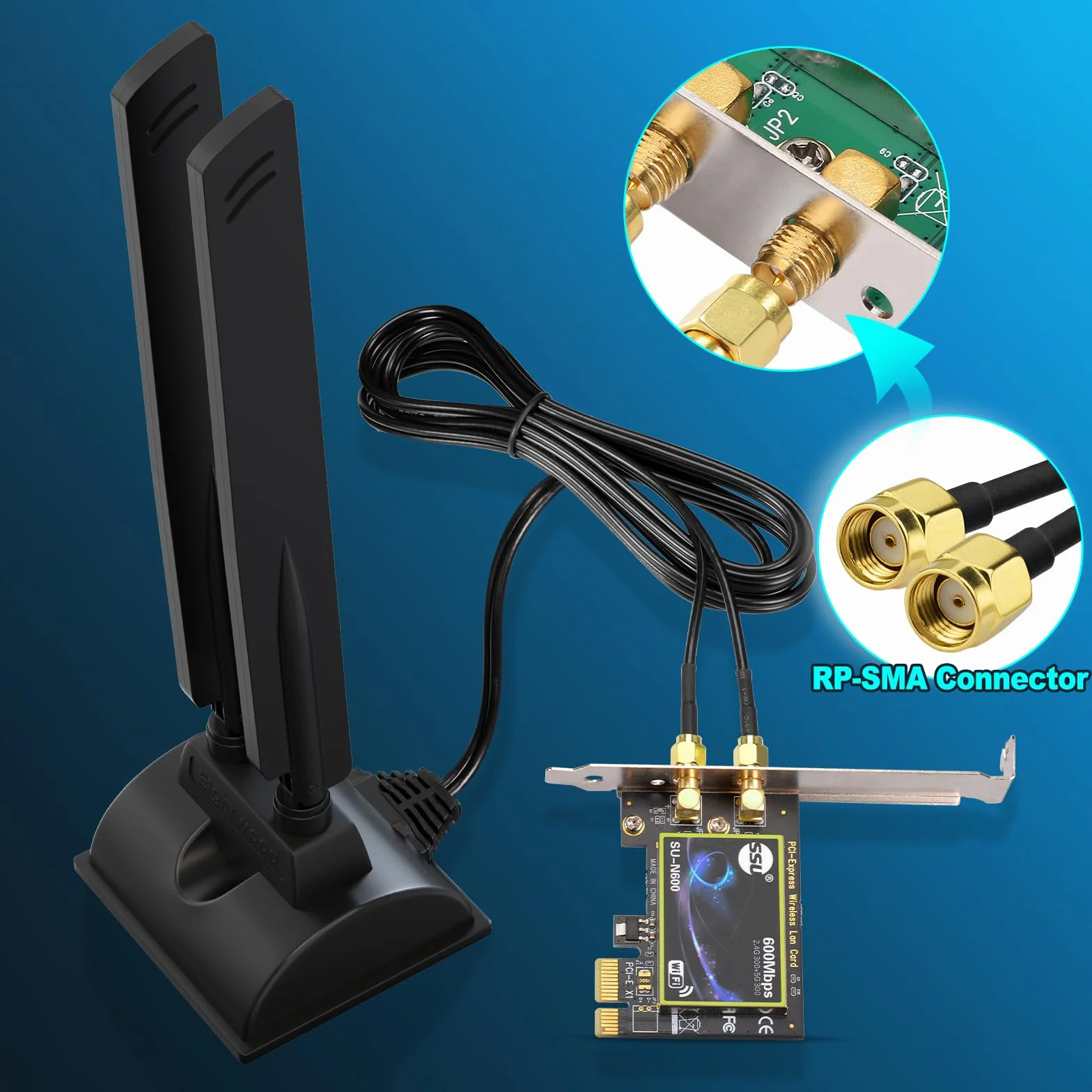Eightwood Tri Band WiFi 6E Antena RP-SMA z magnesowym uchwytem 200 cm przedłużaczem kabla do PC Router WiFi 6