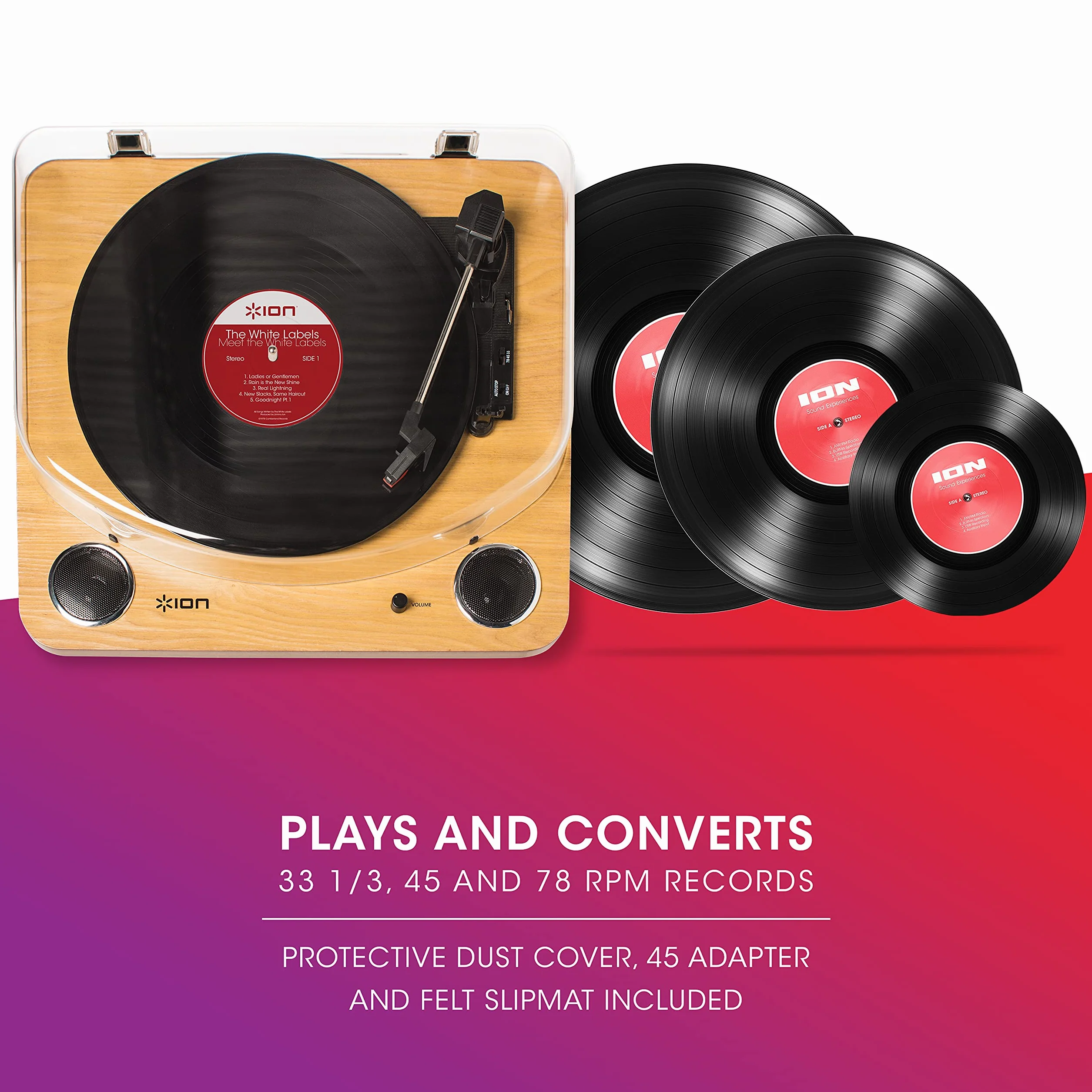 ION Audio Max LP Gramofon z wbudowanymi głośnikami wyjście USB drewno naturalne
