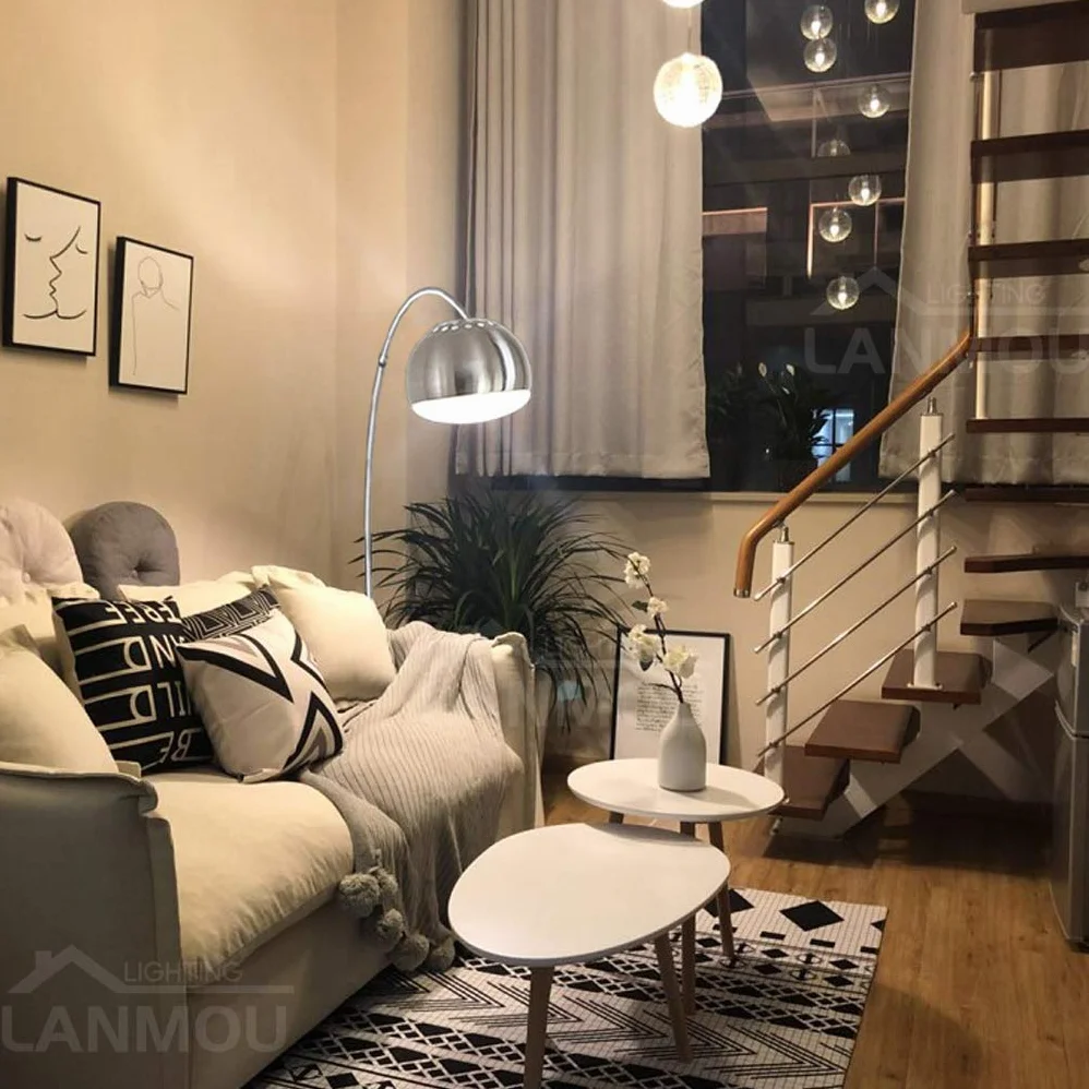 LANMOU Nowoczesna lampa łukowa, 12W ściemniana lampa podłogowa LED ze zdalnym sterowaniem, regulacja wysokości Lampa do salonu Oświetlenie wnętrza Lampa łukowa z okrągłą marmurową podstawą, E27