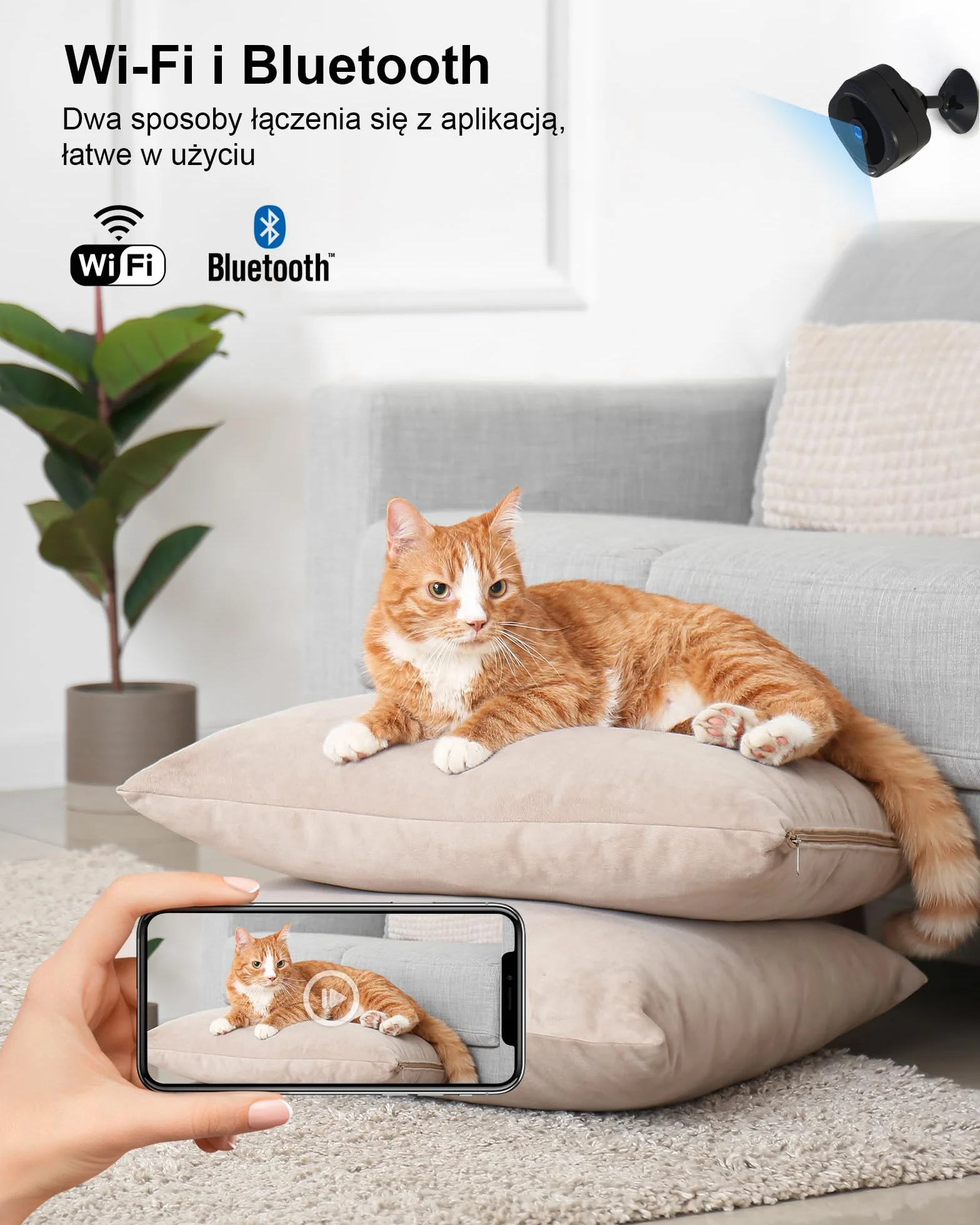 AOBOCAM Mini Kamera WiFi 1080P HD Monitoringu Domowego z Noktowizją i Wykrywaniem Ruchu