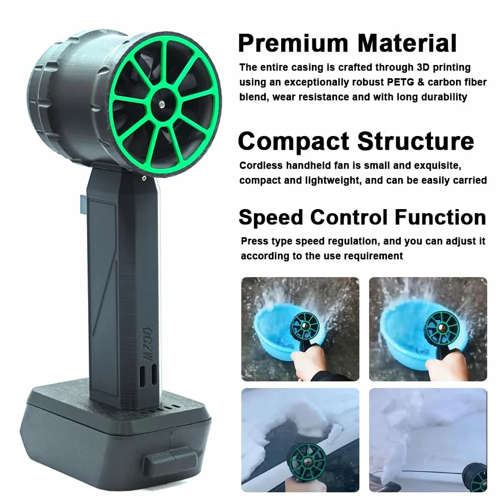 HUIOP Przenośny turbosprężarka 50 mm, silnik bezszczotkowy, wentylator strumieniowy, 800-1000 g, myjnia samochodowa, dmuchawa do kurzu o dużej mocy, narzędzie do czyszczenia klawiatury, kompakt