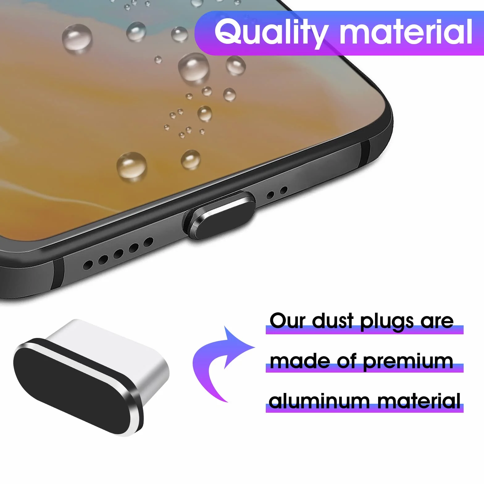 Sibba 4 przeciwpyłowe wtyczki USB typu C i Micro USB pokrywa port do smartfonów Android (czarna)