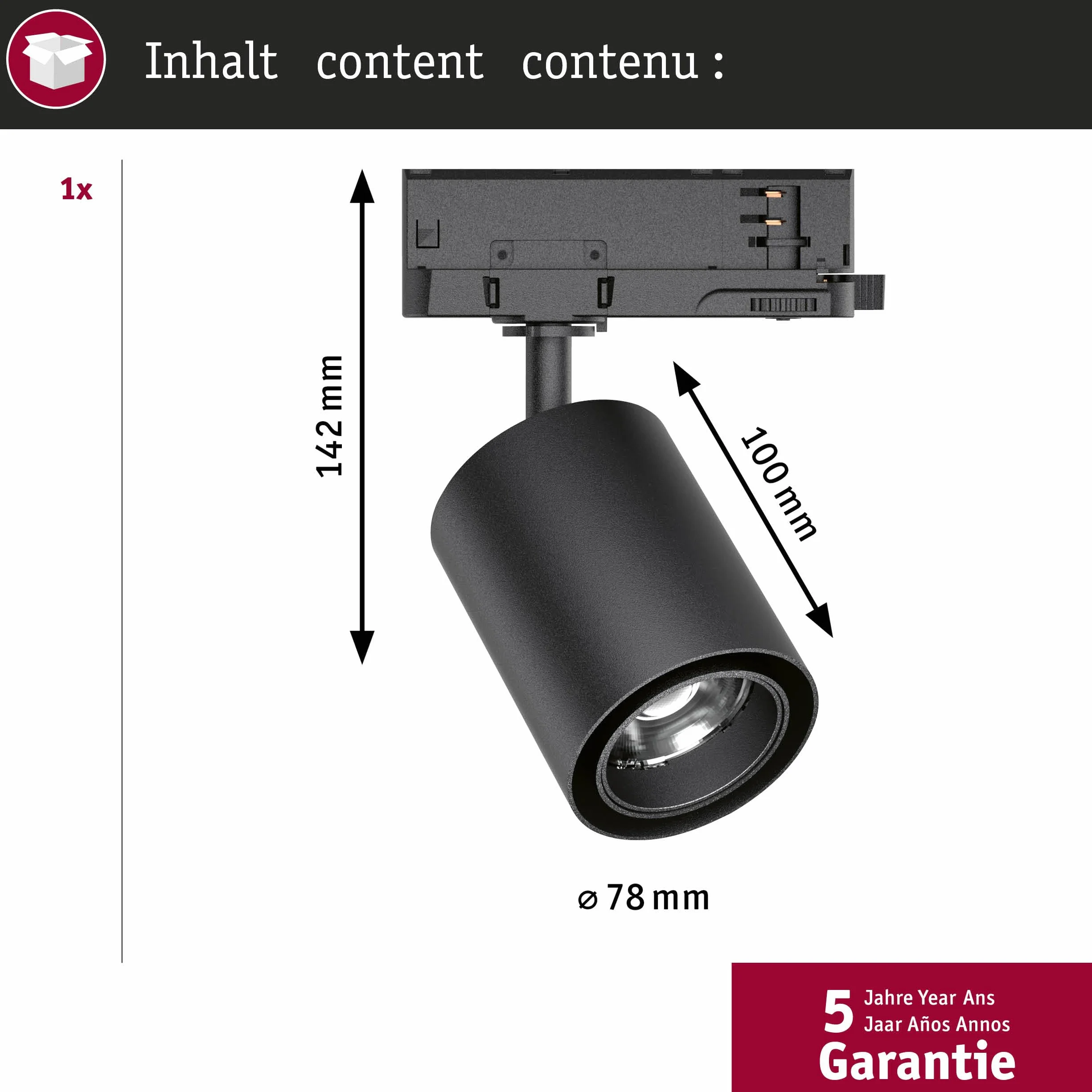 Paulmann 96569 ProRail3 LED spot szynowy Kratos 50° 1050lm 9W 4000 K 230 V czarny szynowy system oświetleniowy