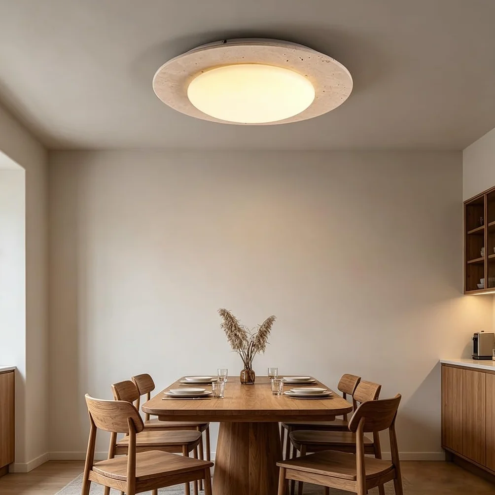 Plafon LED Trawertyn Wabi Sabi Ściemnialny Regulowana Temperatura Koloru Plafon Z Kamienia Naturalnego Dla Sypialni Salon Jadalnia Kuchnia Hotel Kawiarnia Dekoracja Wewnętrzna(A-50cm)