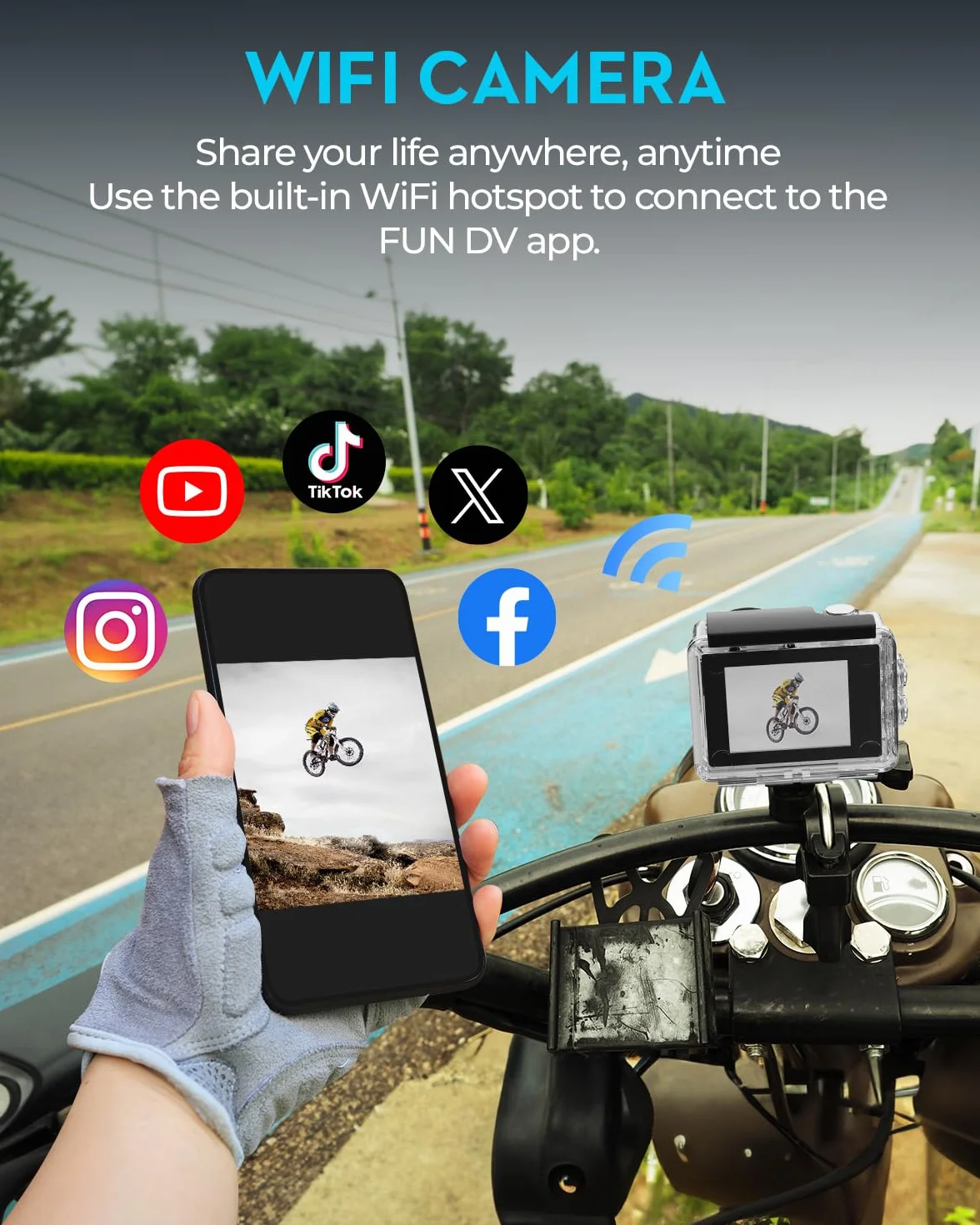 Kamera sportowa 4K 30 kl./s z kartą SD 64G, wodoodporna kamera HD 39.9 m podwodne kamery 20 MP nagrywanie wstępne WiFi kamera 170° zdalnie sterowane kamery sportowe z 2 bateriami zestaw akcesoriów do