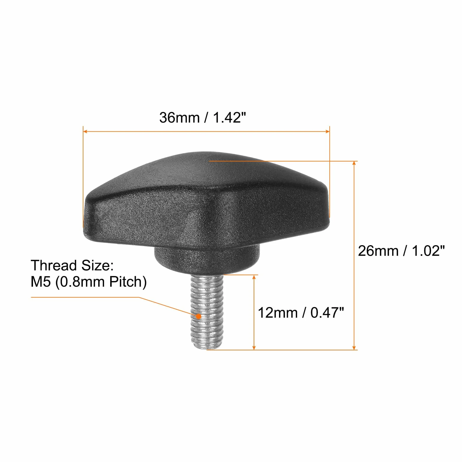 QUARKZMAN 4 sztuki gałek motylkowych T śruby kciukowe M5 x 12 mm standardowy gwint męski tworzywo sztuczne guziki w kształcie litery T guziki zaciskowe uchwyt śruba kciukowa, kolor czarny