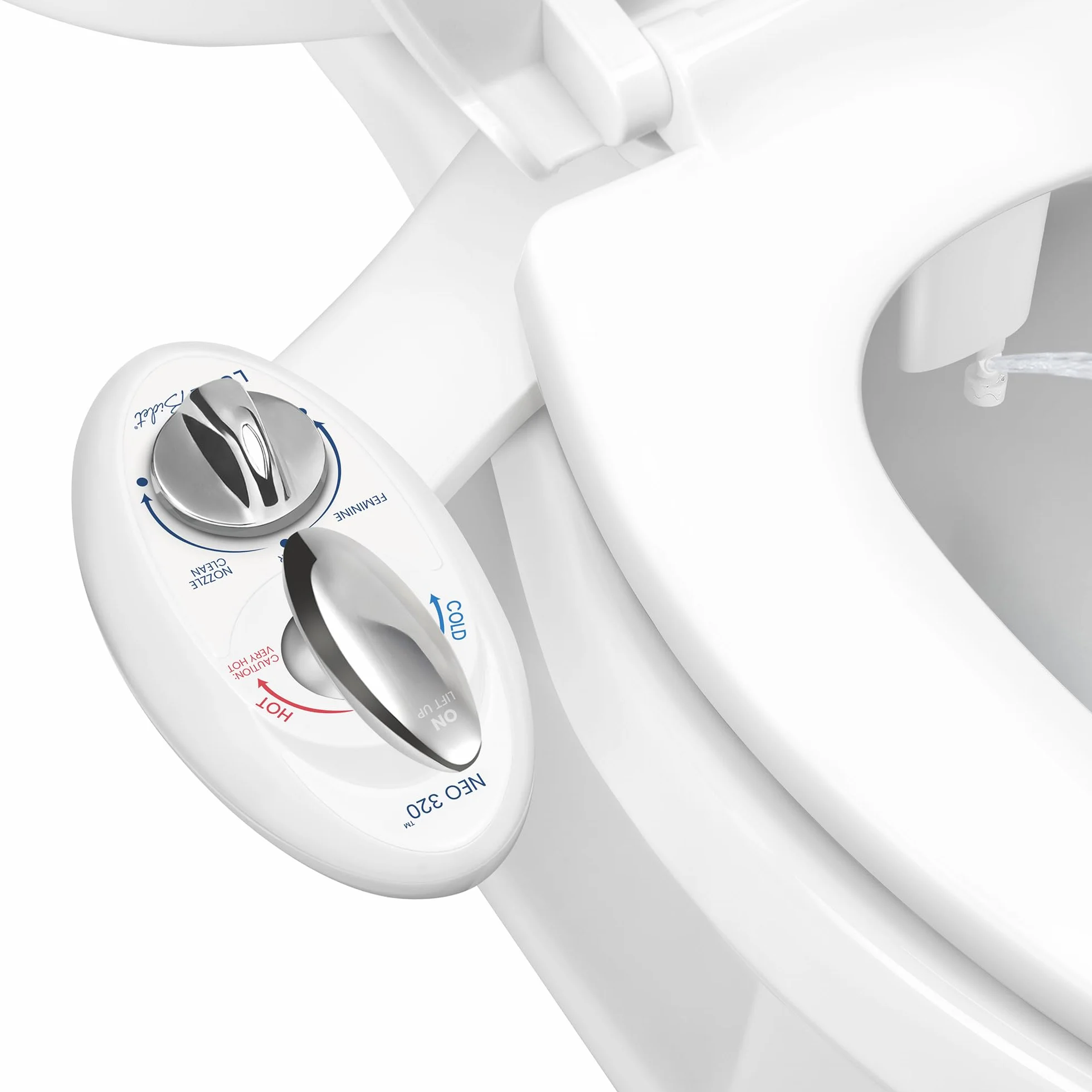 Luxe Bidet Neo 320 biała 320-samoczyszcząca podwójna dysza - gorąca i zimna woda nieelektryczna mechaniczna nasadka do toalety, 43 x 25,4 x 7,6 cm.