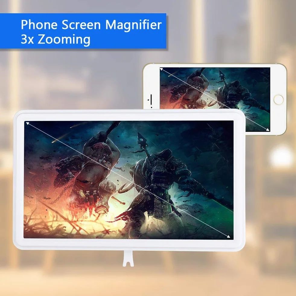 12-calowa lupa do ekranu telefonu, 3-krotne powiększenie 3D Film Smartphone Uchwyt wzmacniacza ekranu Powiększenie optyczne Telefon komórkowy Lupa wideo (biała)