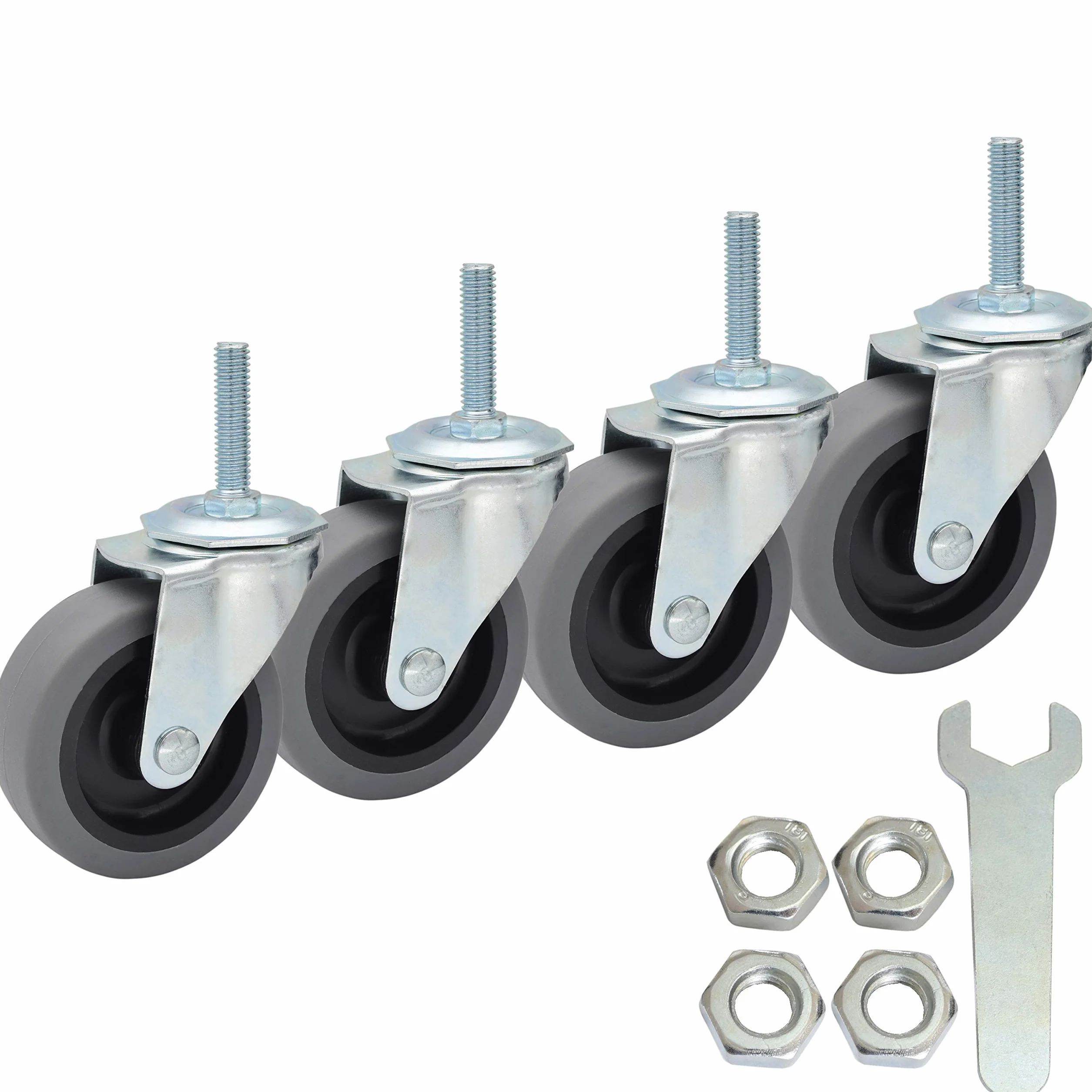 Koła jezdne, trzpień gwintowany 3 cale, kółka TPR 3/8"-16 x 1-1/2", wytrzymałe koło z gumy termoizolacyjnej, nośność 450 funtów, zestaw 4 szt.