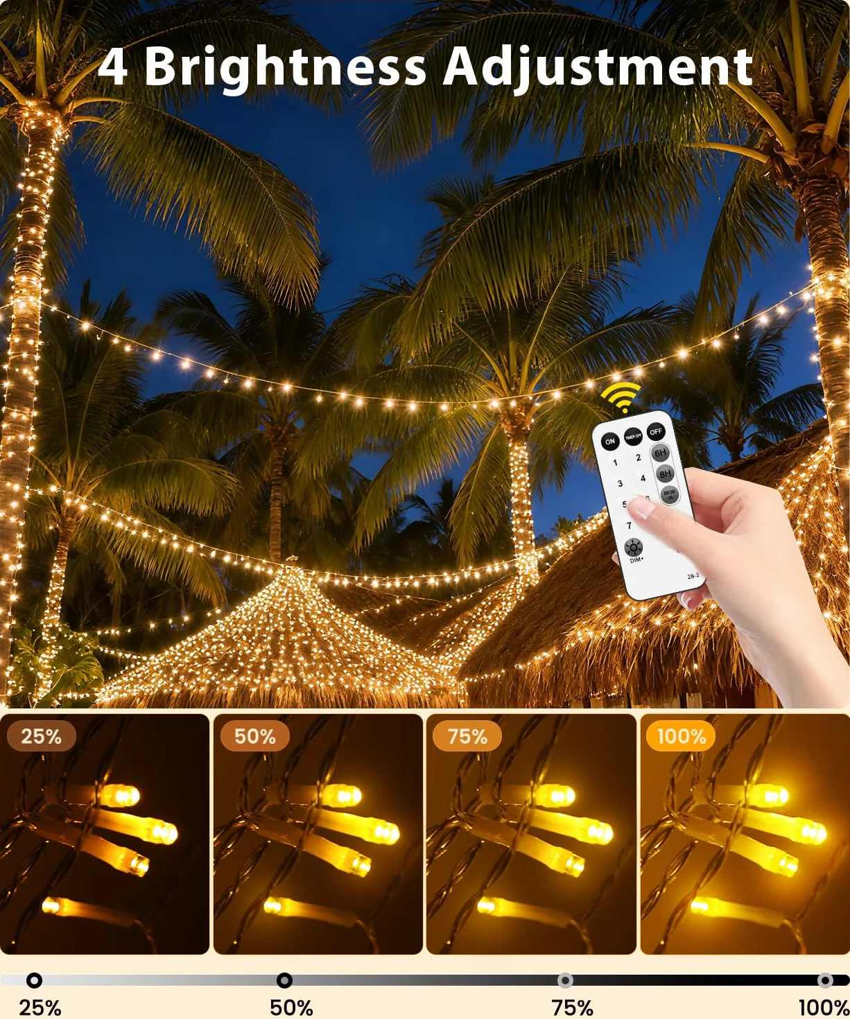 Macchiatto Zewnętrzne i wewnętrzne lampki świetlne 10M 100LED z miniaturą, 8 trybów oświetlenia, Funkcja pamięci, Szczelność IP44, do dekoracji domu, Nowego, Ogrodu, Małżeństw i Uroczystości