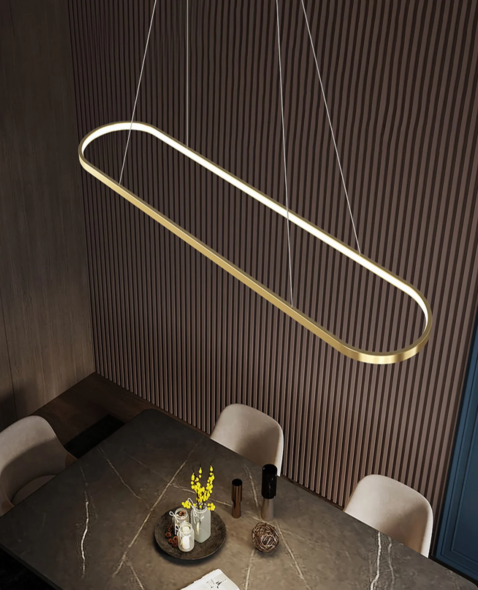 Lampa wisząca LED ściemnialna z pilotem Owalna 120CM Złoto do jadalni kuchni biura