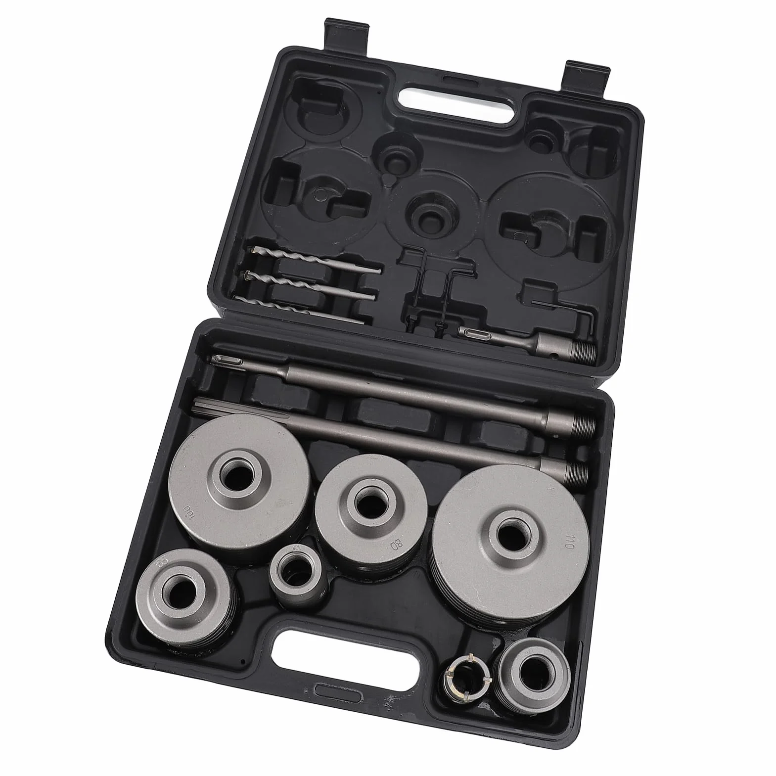 17 szt. Zestaw Otwornic do Betonu Chwyt SDS Plus 30-110 Mm Stal Wolframowa Stop YG8C do Bloków Cementowo-ceglanych, Wydajne Wiercenie z Otworem do Usuwania Wiórów, Przenośne Pudełko do