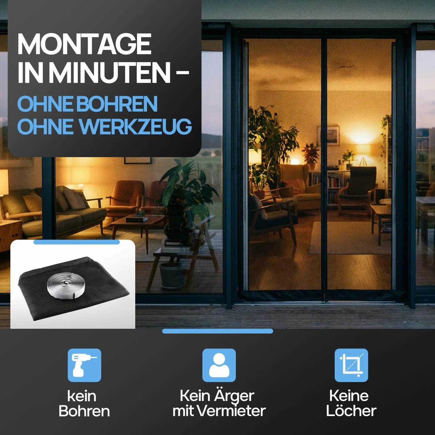 Door easy Moskitiera na drzwi, z wytrzymałego włókna szklanego, z bardzo mocnymi magnesami, ochrona przed owadami na drzwi balkonowe, tarasowe, zasłona magnetyczna bez wiercenia (100 x 240)