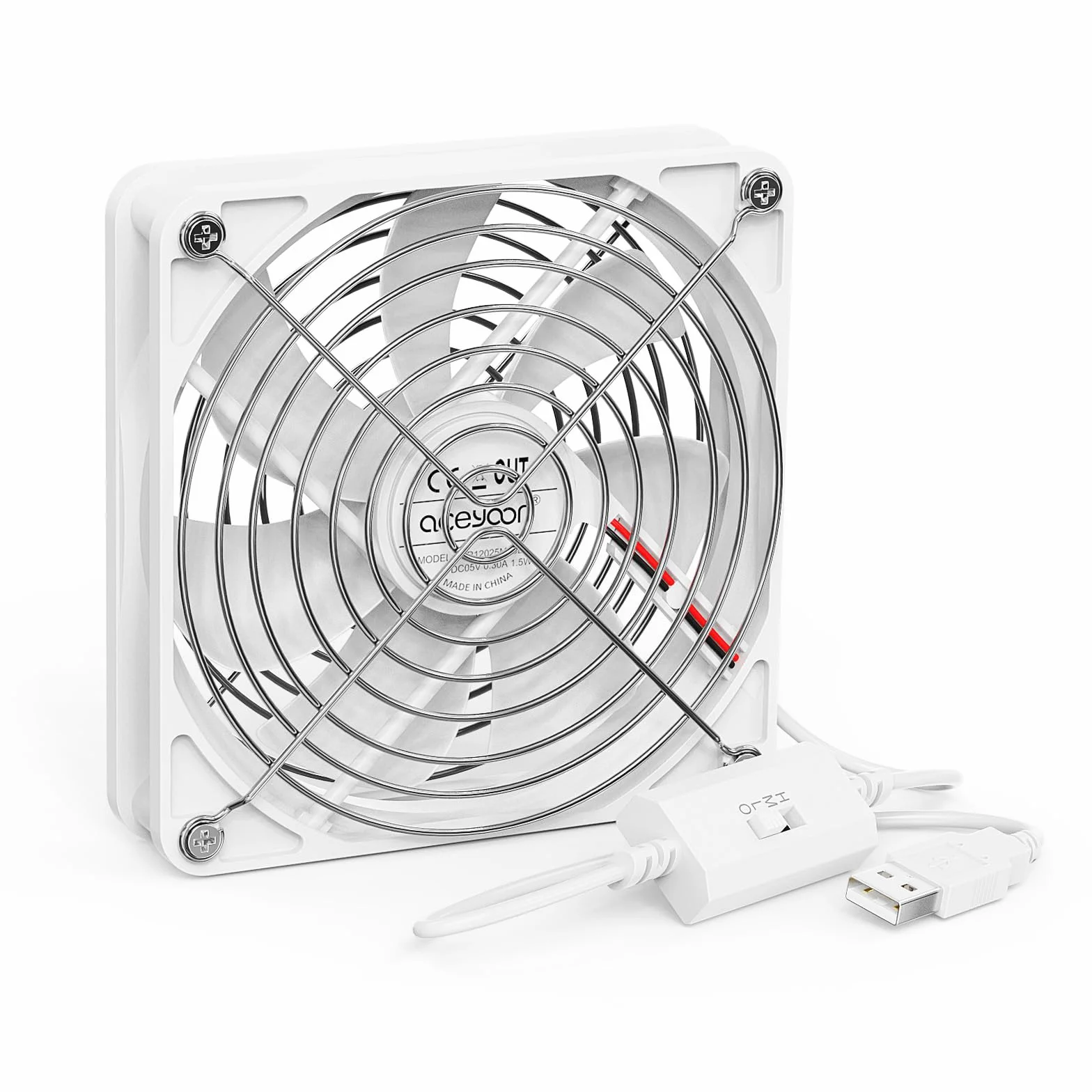 aceyoon Wentylator USB 120 mm 5 V 3 prędkości przenośny mini chłodzący do laptopa biały