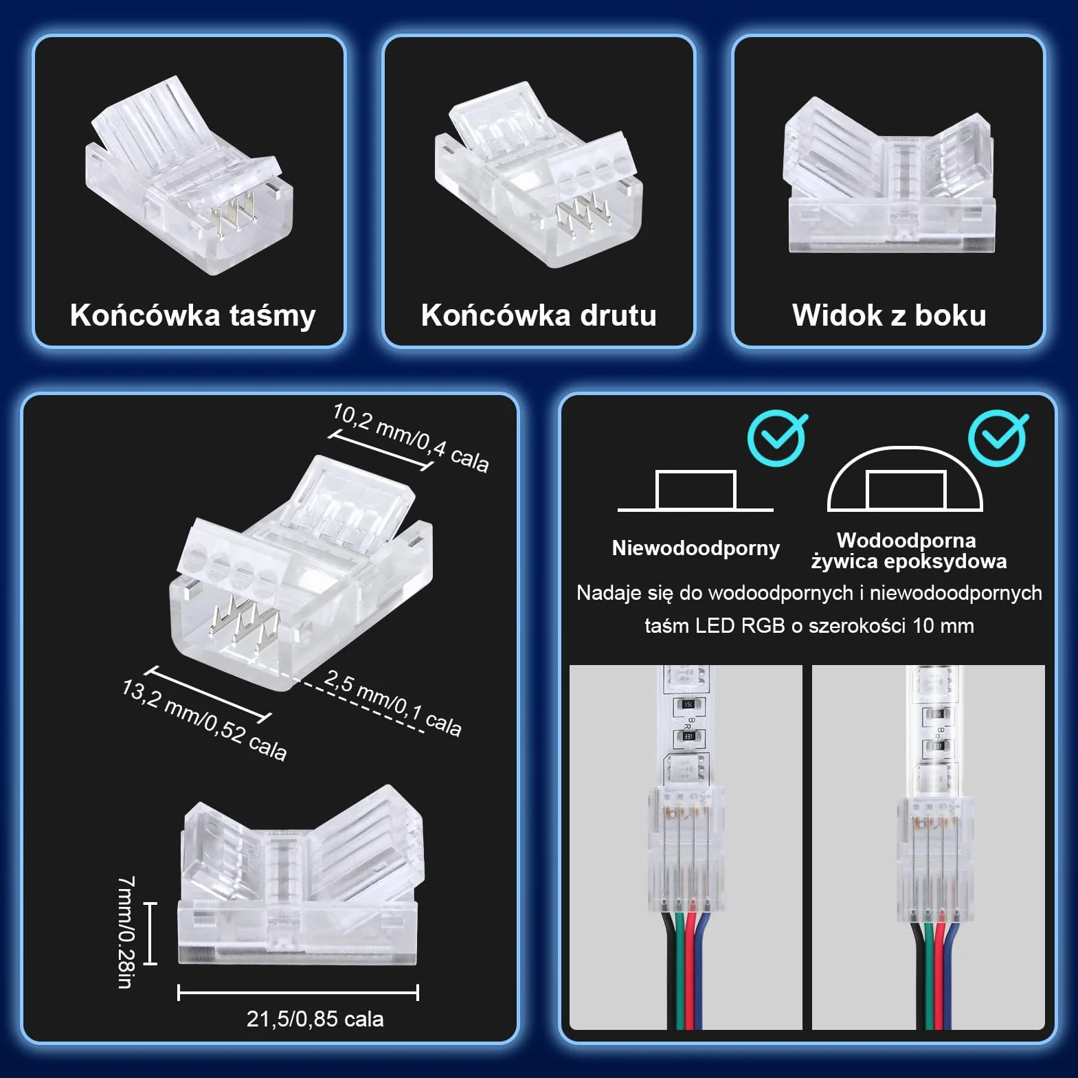 REDTRON Przedłużacz taśmy świetlnej LED 4-pinowy, bez lutowania, zestaw złączy z przedłużaczem 5 m i 10 szt. złączami do taśm LED RGB 10 mm, 5050 RGB