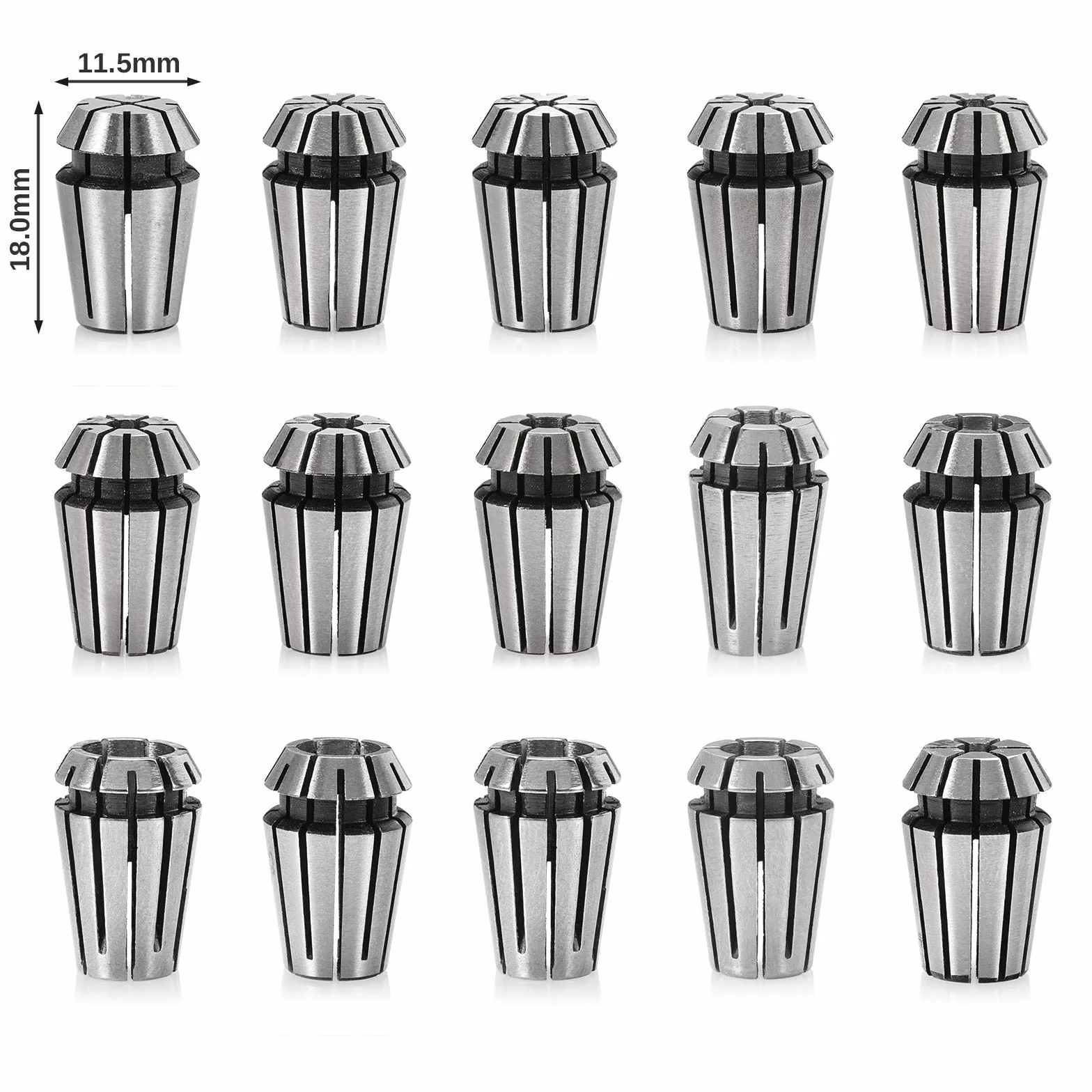 Genmitsu ER11 Zestaw tulei zaciskowych sprężynowych 1-7 mm 1/8 cala 1/4 cala do zacisków CNC, grawerka, tokarka, narzędzie 15 sztuk