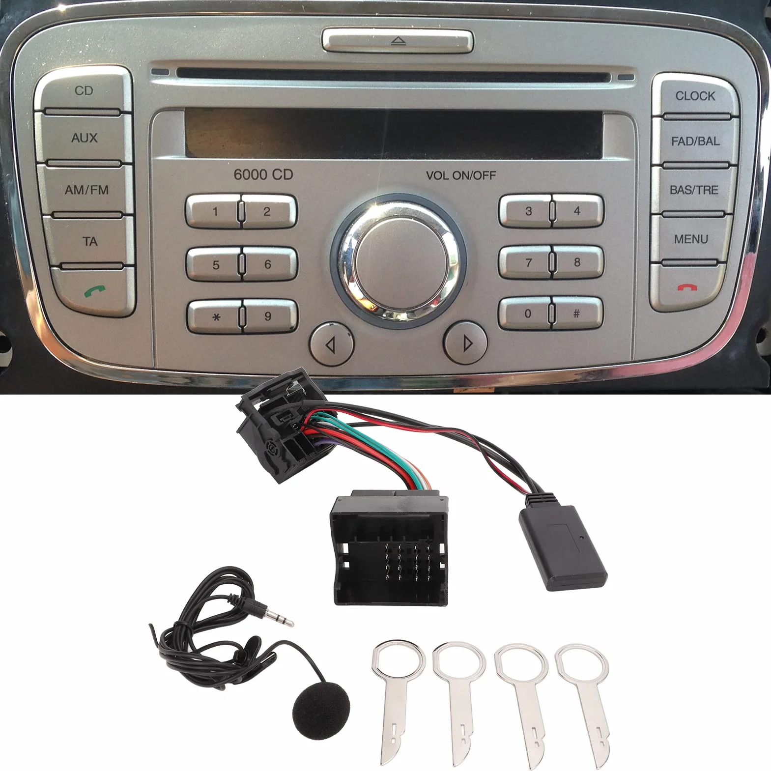 Samochodowy Adapter Audio Bluetooth 5.0 Aux Kabel z Mikrofonem do Focus Mondeo Fusion 6000CD