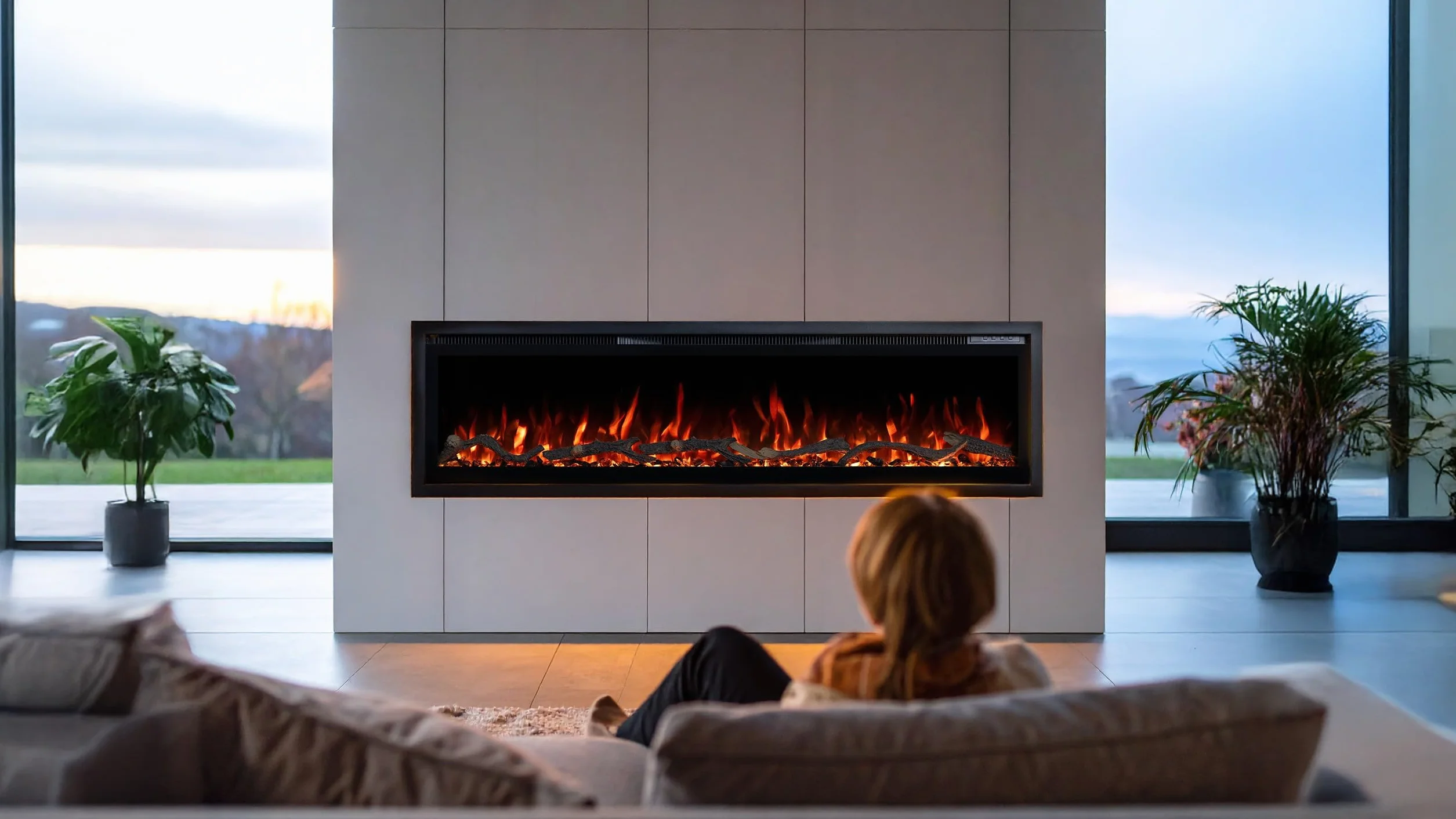 Kominek elektryczny Emotion Flame Regal 182 - ogień premium - na ścianę i do zabudowy - 182x35x12 cm - kominek LED z grzaniem 900/1800 W
