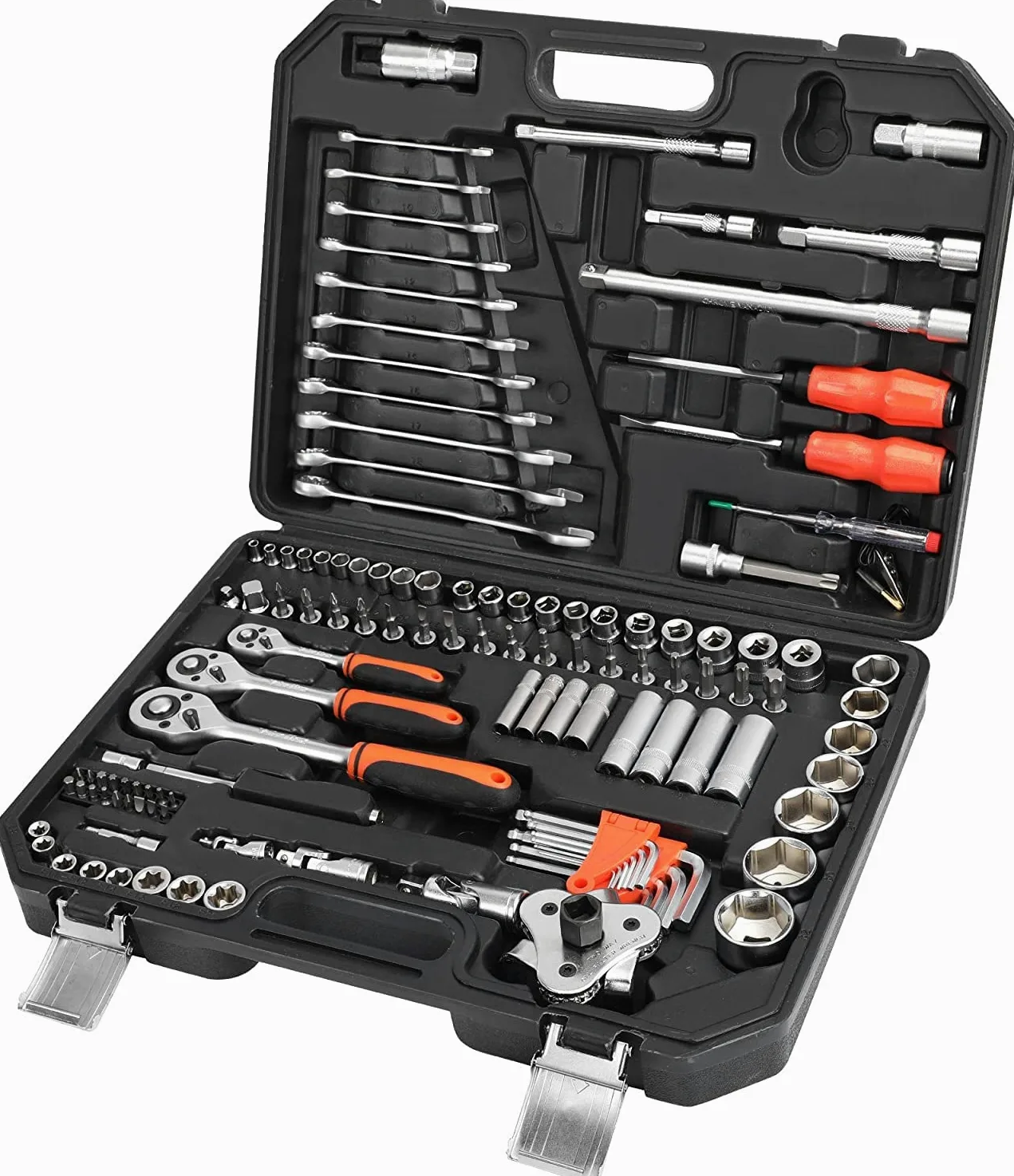 ValueMax 122-częściowy 1/2" 1/4" 3/8" zestaw kluczy nasadowych, CR-V mechanik zestaw narzędzi z kluczem zapadkowym do szybkiego zwalniania, kluczami, zestaw bitów, idealny do naprawy samochodów