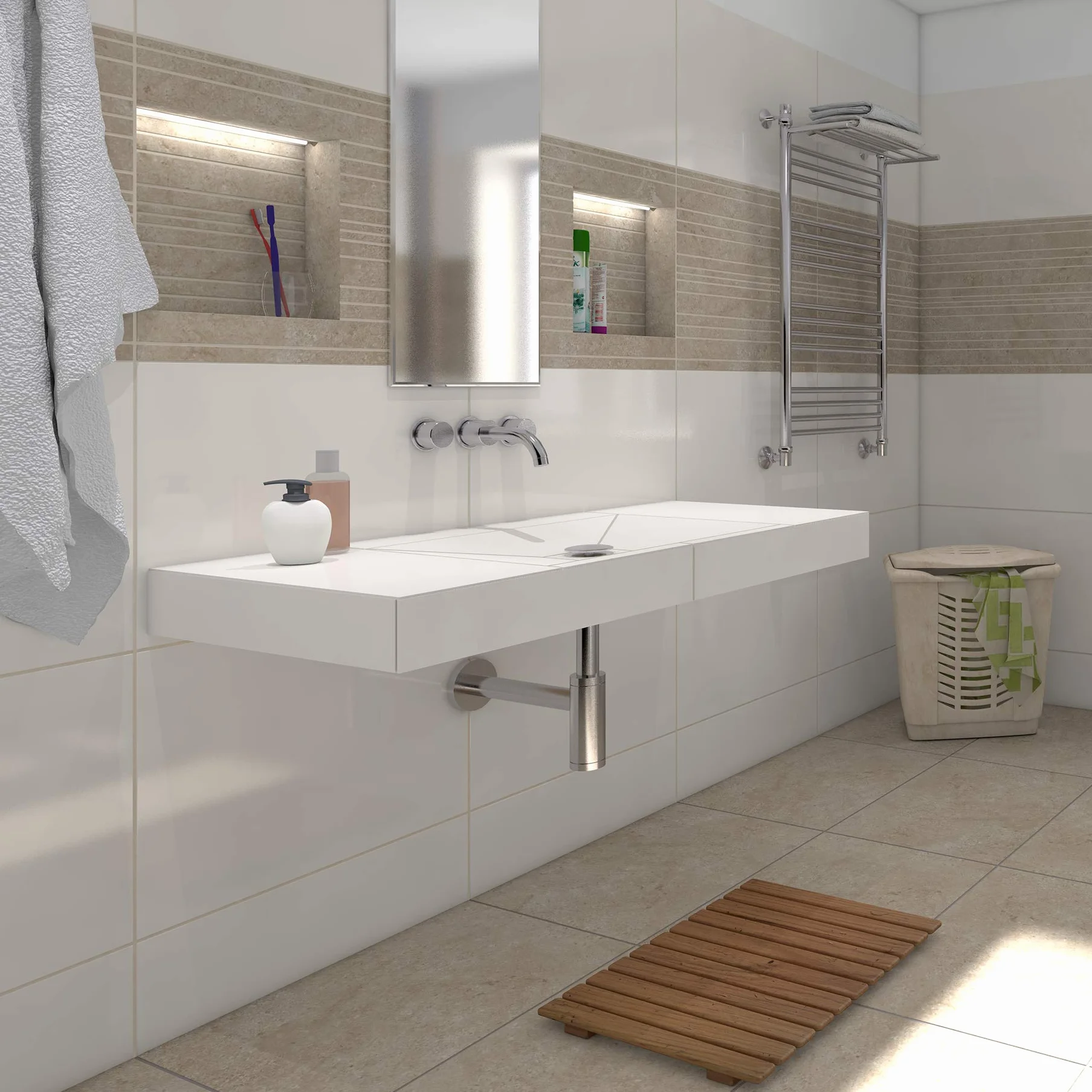LUX ELEMENTS Umywalka do umywalki nablatowej - gotowa do wyłożenia płytkami I z rynną odpływową wraz z materiałem montażowym z 1 x kartuszem klejem montażowym + 2 x konsola ścienna o długości 450 mm