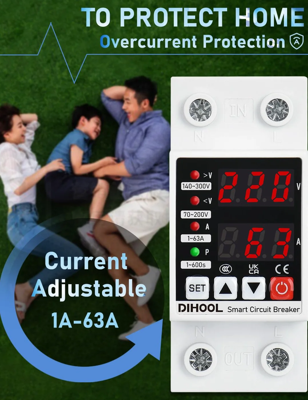 DIHOOL Ochrona przed przepięciem AC 230V 1-63A 8,8 KVA