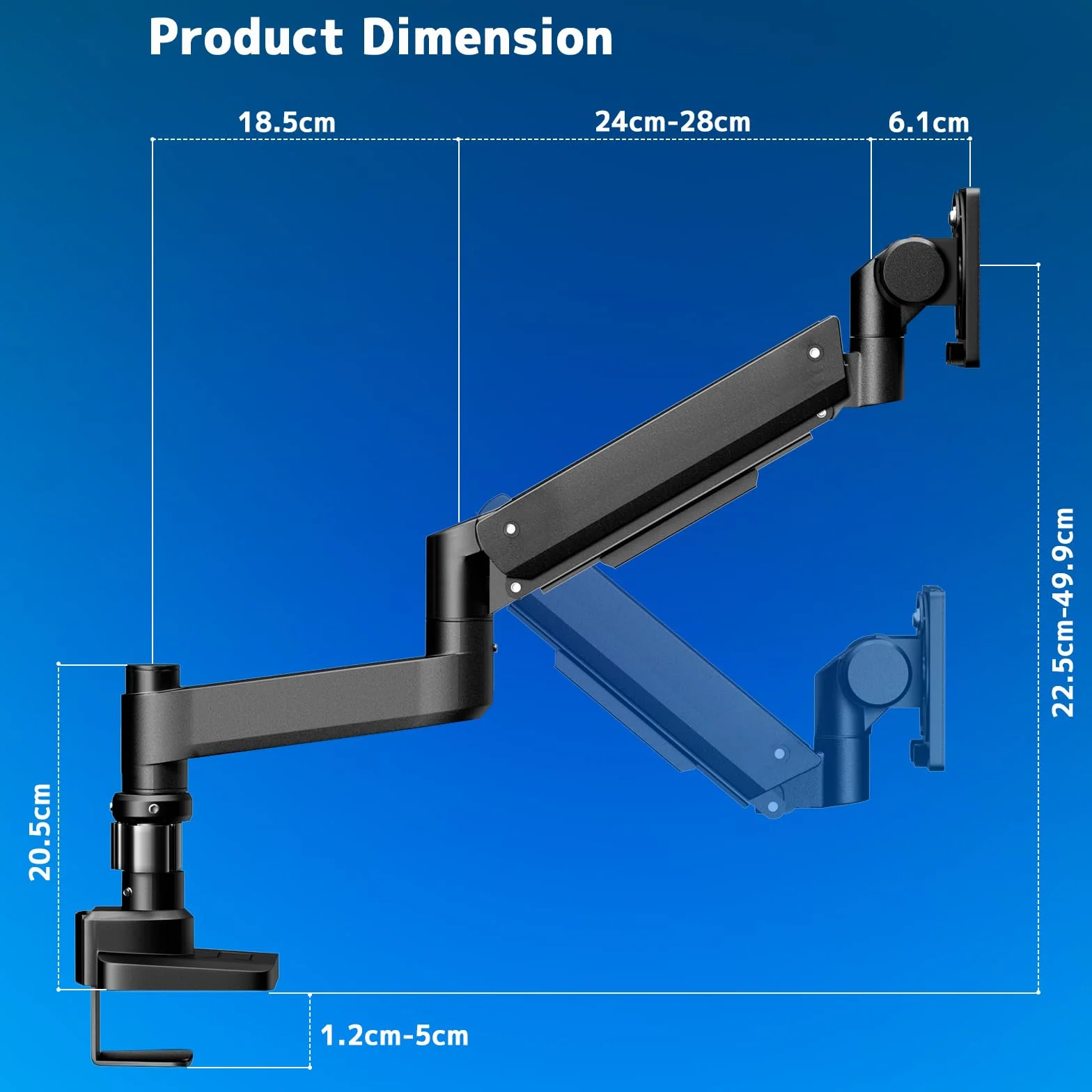 Ultrawide uchwyt na monitor wytrzymałe ramię sprężynowe gazowe do monitorów 17-57 cali nośność 2-20 kg VESA 75/100 mm czarny