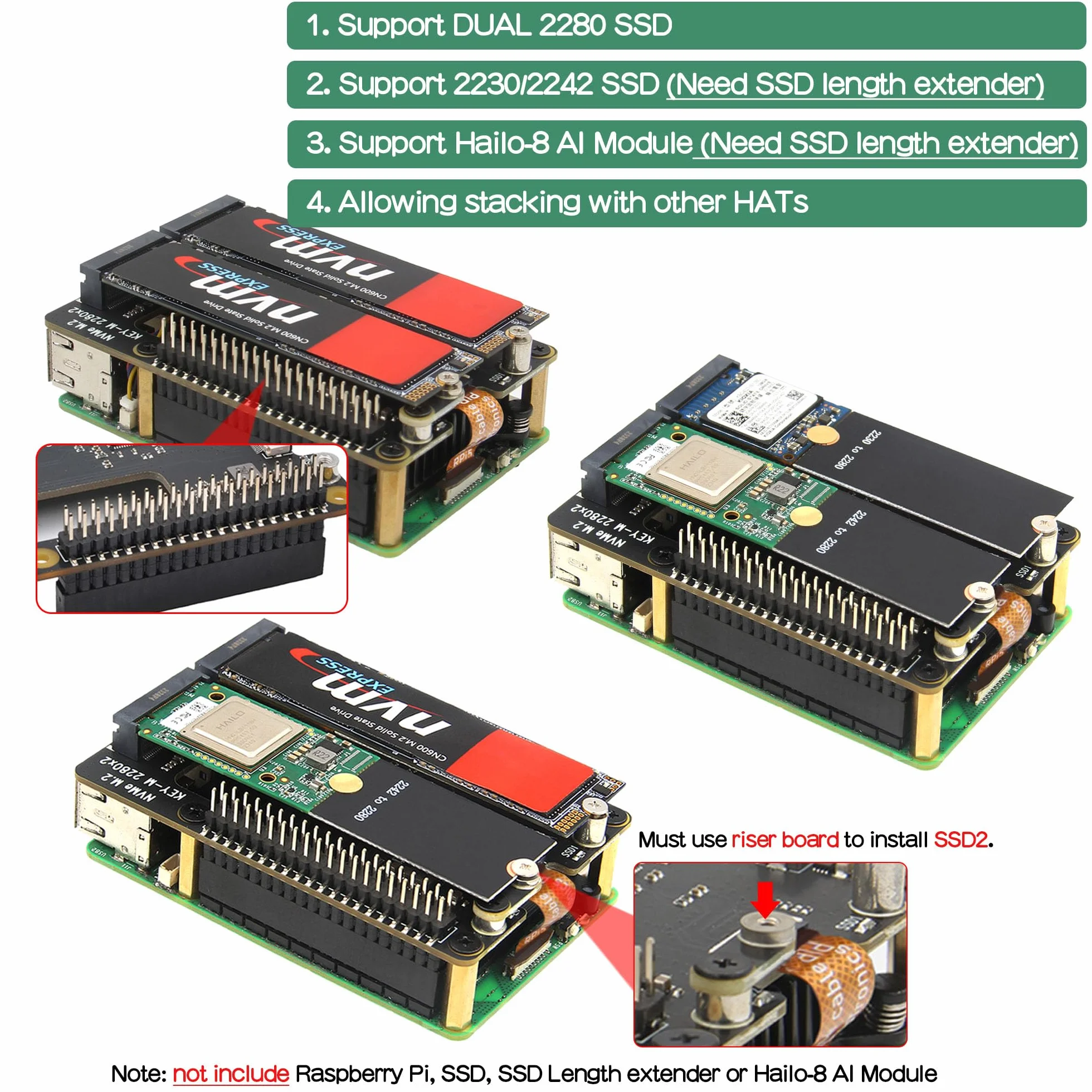 Geekworm X1004 Dual M.2 NVMe SSD Shield PCIe peryferal Board for Raspberry Pi 5
