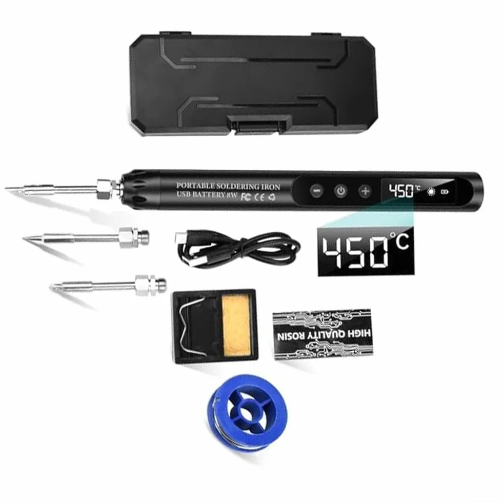 Zestaw lutownicy bezprzewodowej USB C z wyświetlaczem temperatury LCD, regulowanymi ustawieniami ciepła i wymiennymi końcówkami do precyzyjnej elektroniki i pracy jubilerskiej (G)