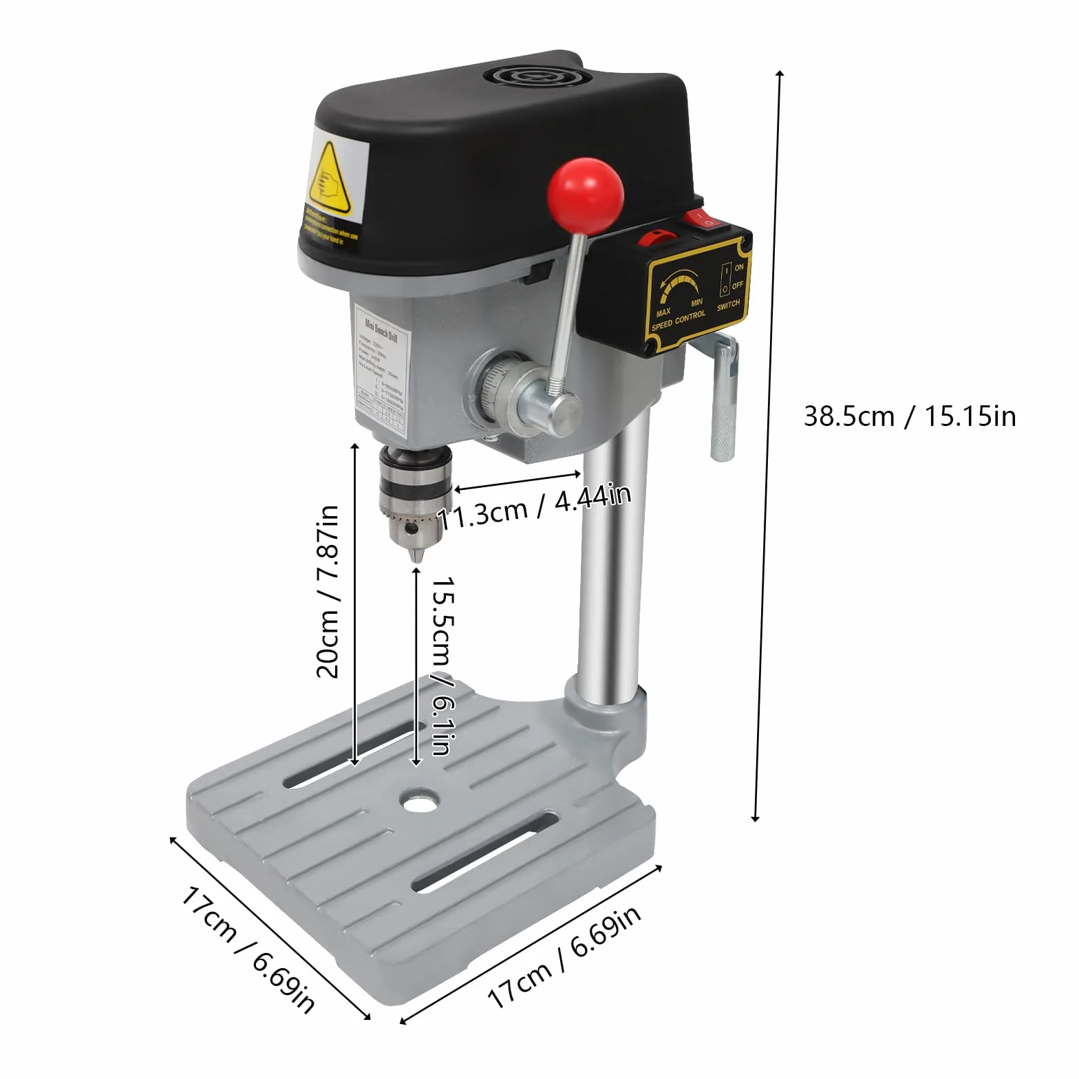 Wiertarka stołowa 340 W, mini wiertarka kolumnowa | uchwyt wiertarski 1-10 mm | średnica otworu 0,6 mm - 6,5 mm | 3-stopniowa regulacja prędkości obrotowej do drewna, metalu i tworzywa sztucznego