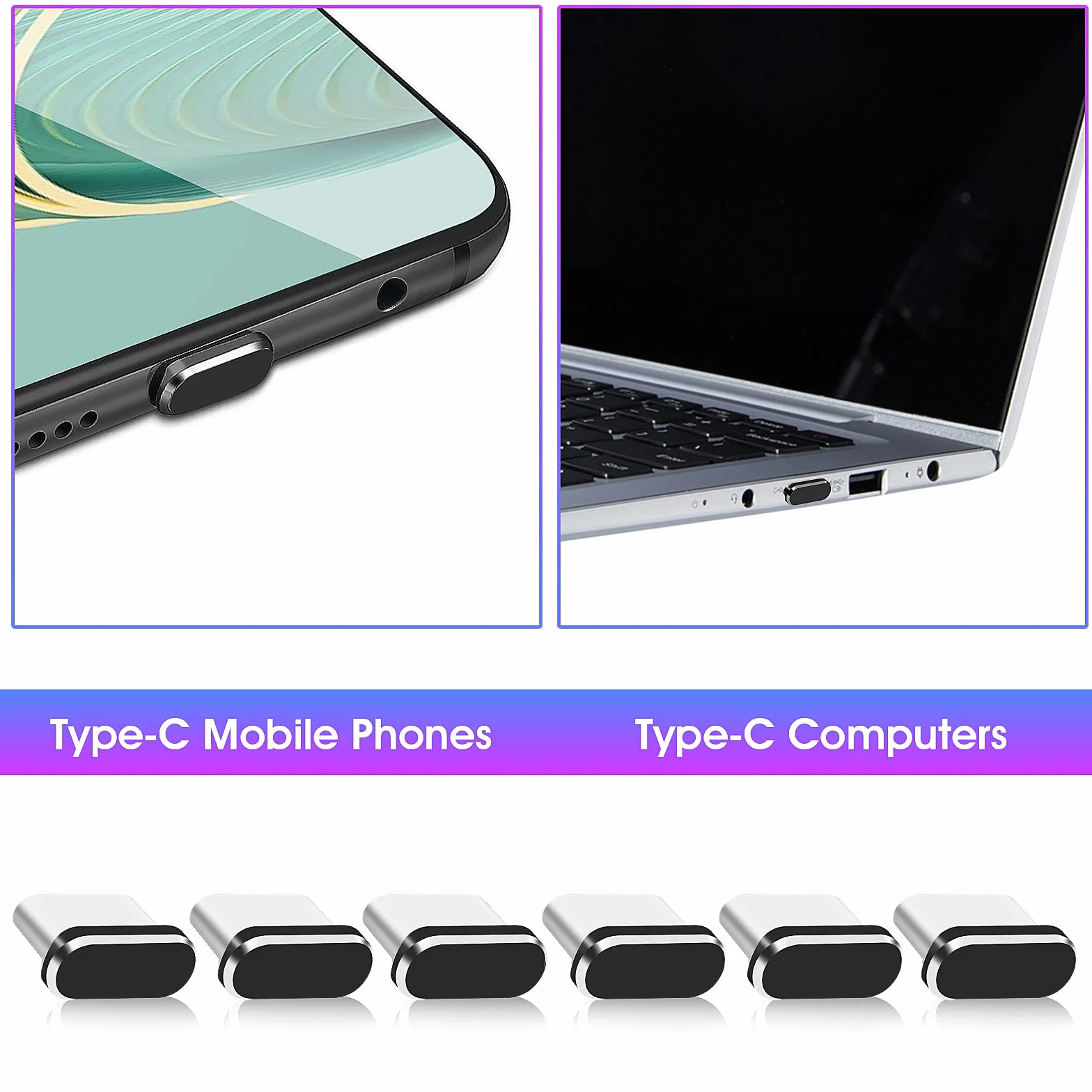 Cobee Zestaw wtyczek przeciwpyłowych USB C 6 szt. metalowy ochronnik