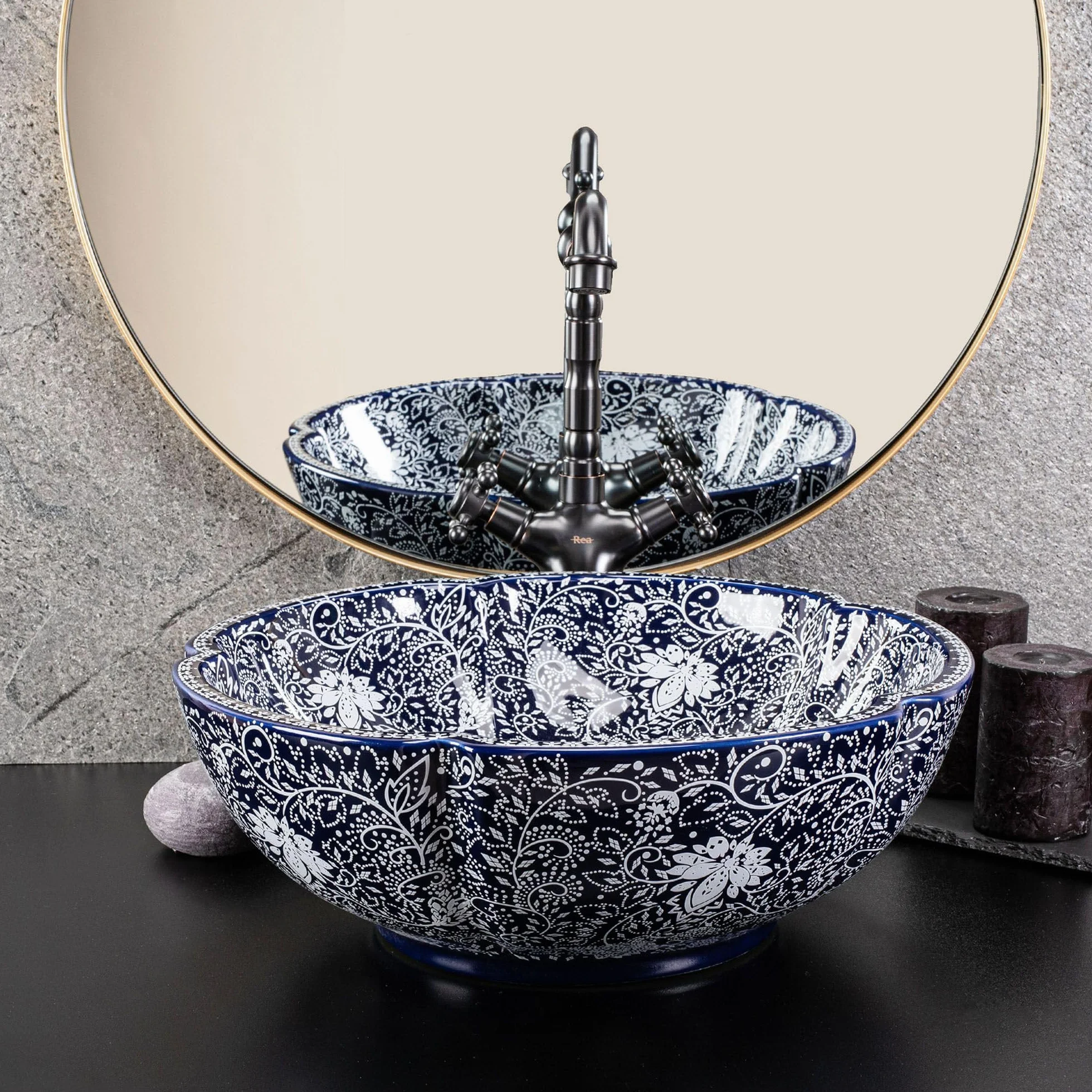 Rea, Ceramiczna Umywalka Nablatowa Sevilla, Niebieska, 42,5 X 42,5 X 15 Cm