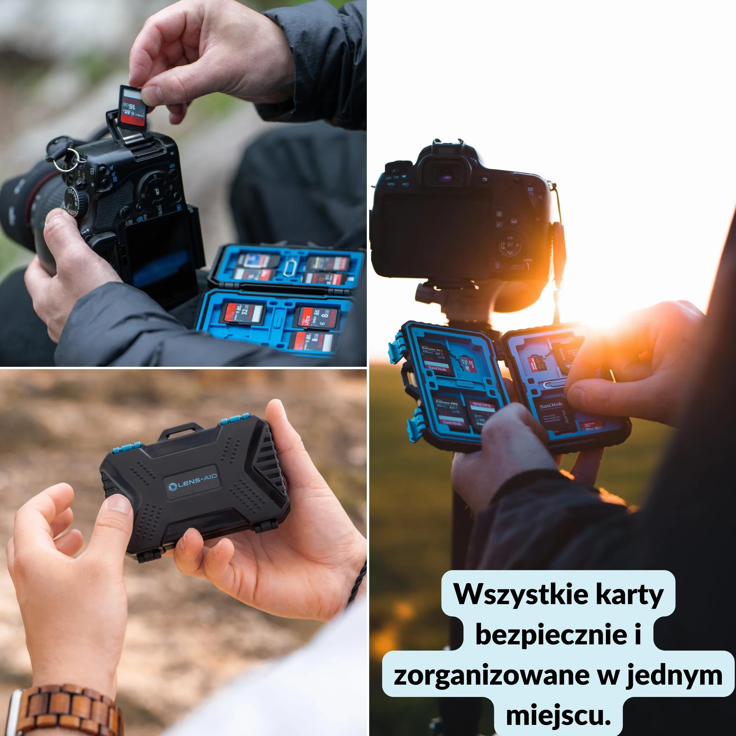 Lens-Aid Etui ochronne na karty pamięci SD CF Micro SD TF SIM, pudełko do przechowywania do 28 kart, odporne na zachlapanie