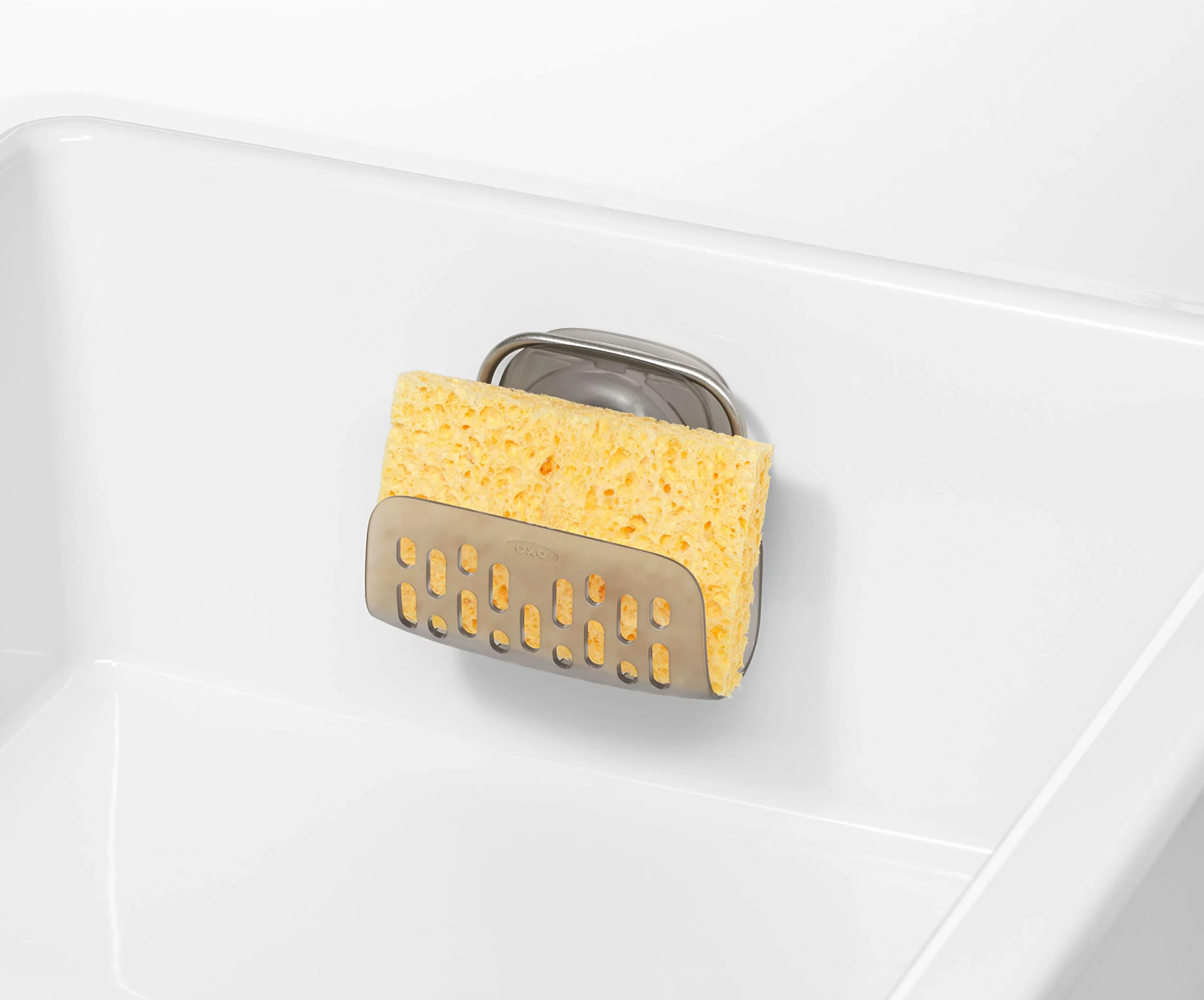 OXO Good Grips uchwyt na gąbkę do zlewozmywaka, szary – organizer kuchenny z uchwytem na przyssawkę StrongHold