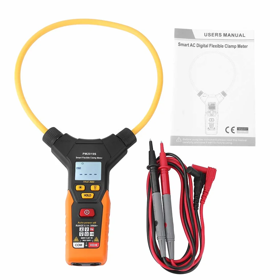 Handheld Digital Flexible Clamp Meter 3000 A zestaw konserwacyjny, tester ciągłości, multimetr elektryczny, True RMS Tool Auto Ranging z wyświetlaczem LCD (PM2019S)