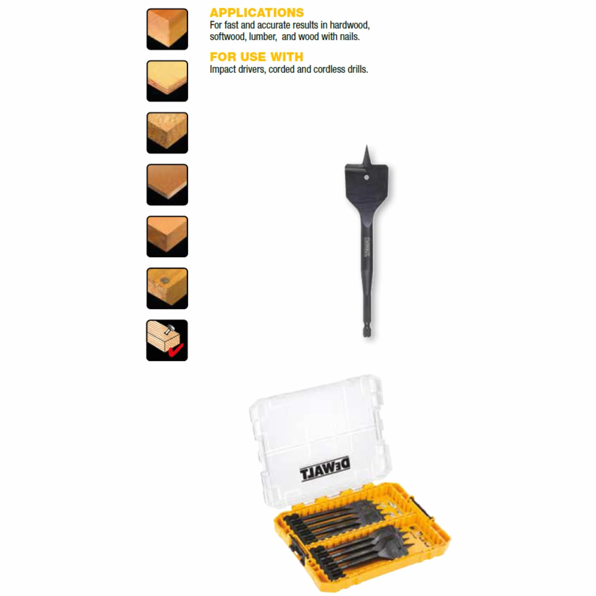 DEWALT Profesjonalny Tough case mediana z 9 wiertłos pala do drewno dla profesjonalistów i majsterkowiczów do pracy profesjonalnej wysoka trwałość