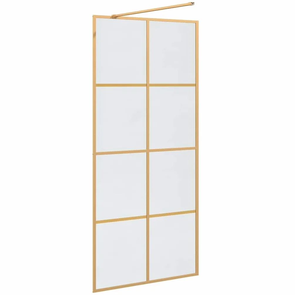 Ścianka prysznicowa Walk-in, złota, 90 x 195 cm, hartowane szkło bezpieczne z aluminiową ramą, bez ramy, zajmuje mało miejsca i bez barier, do nowoczesnej łazienki, odporna na działanie wody