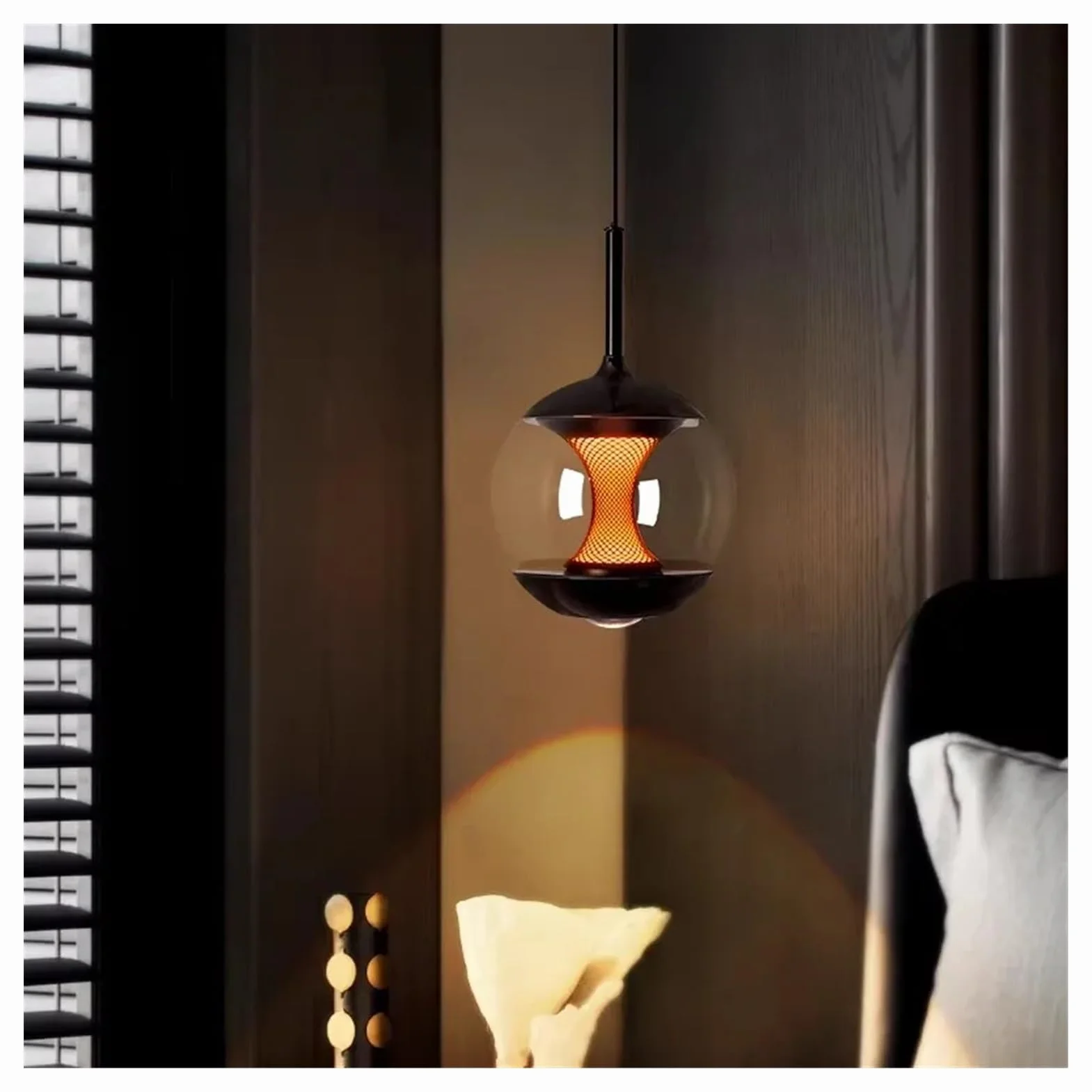 Lampa wisząca do sypialni, ze szklanym przewodem, regulowana i wisząca, idealna również jako lampa biurkowa do gabinetu, baru, blatu lub wyspy (podnoszona, z 3 trybami