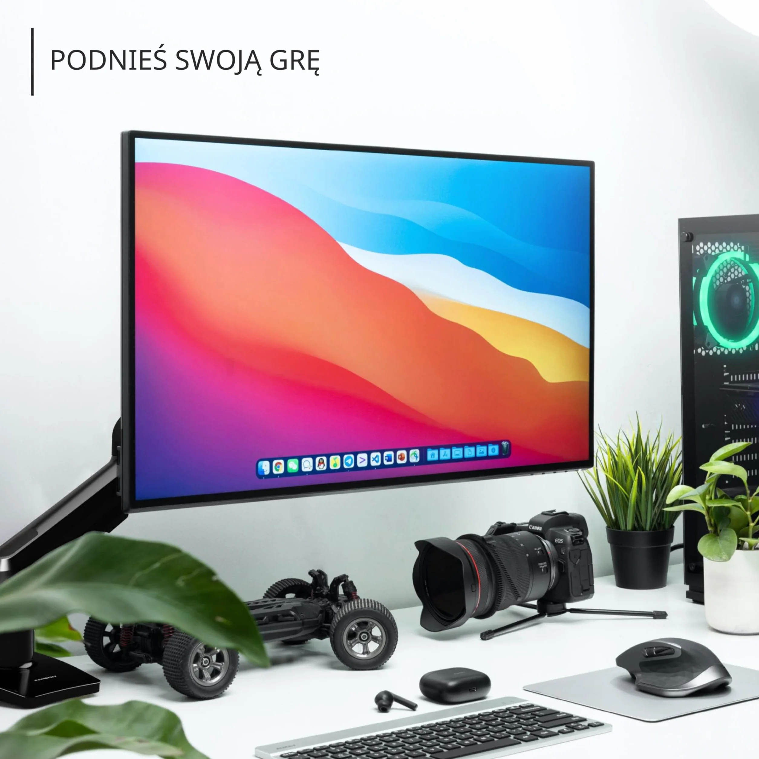Invision Solidny, obrotowy, uchwyt biurkowy na sprężynie gazowej do monitora LCD, LED od 13 do 32 cali o wadze od 2 kg do 9 kg, Czarny (MX200)