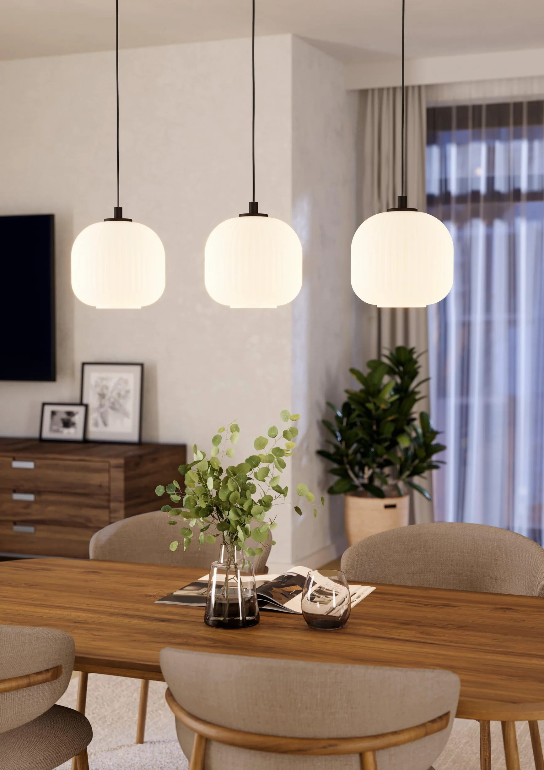 EGLO lampa wisząca Mantunalle, 3-punktowa lampka wisząca stół jadalny | oświetlenie z metalu w kolorze czarnym i szkła w kolorze białym, oprawka E27, 120 cm