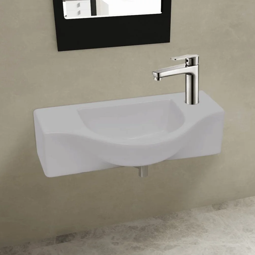 vidaXL Ceramiczna umywalka z otworem na kran, biała