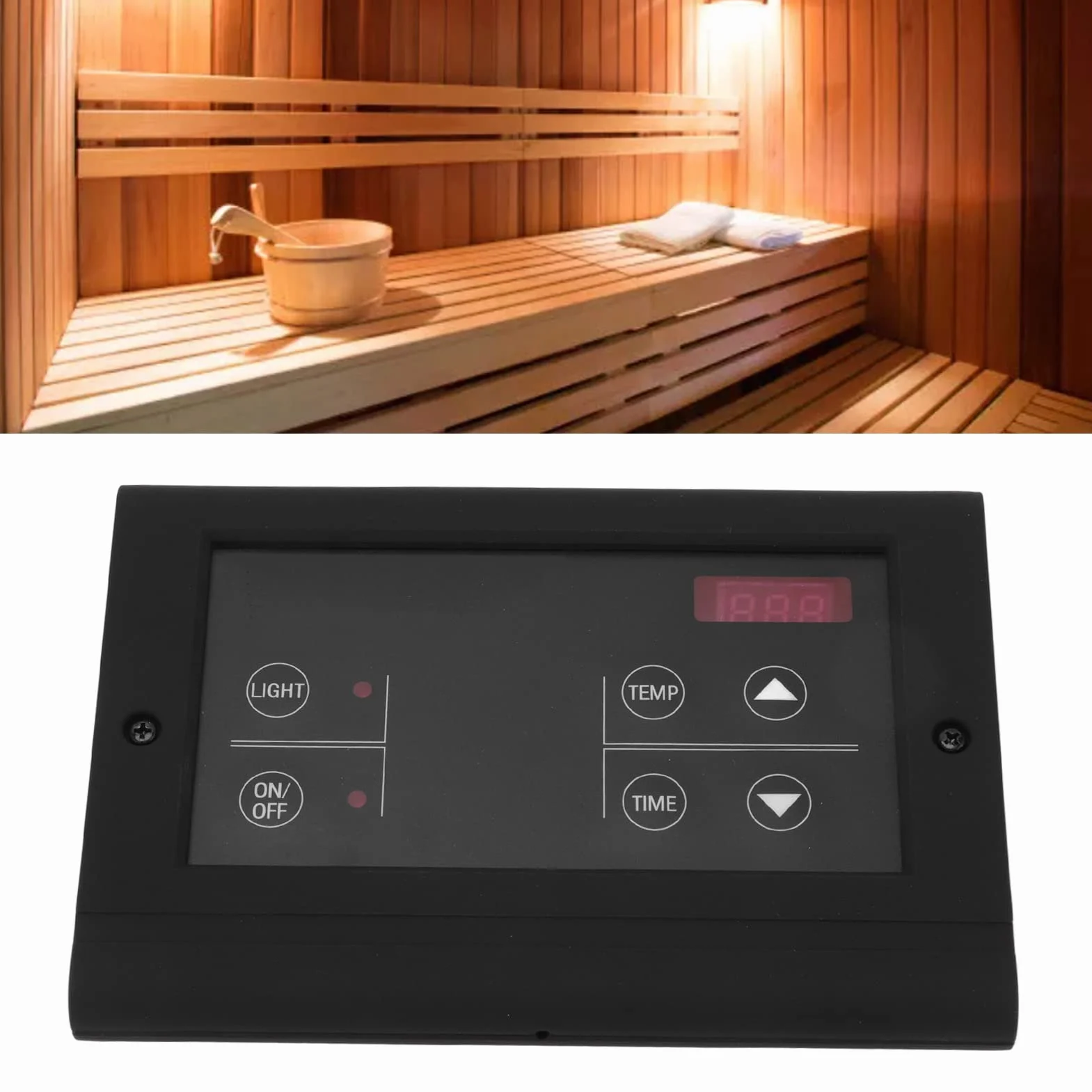 Cyfrowy Kontroler Sauny, Obudowa ABS 35-110 ℃ Wielofunkcyjny Sterownik Generatora Pary Sterowanie Oświetleniem dla Pieca do Sauny 3-27KW (Czarny)
