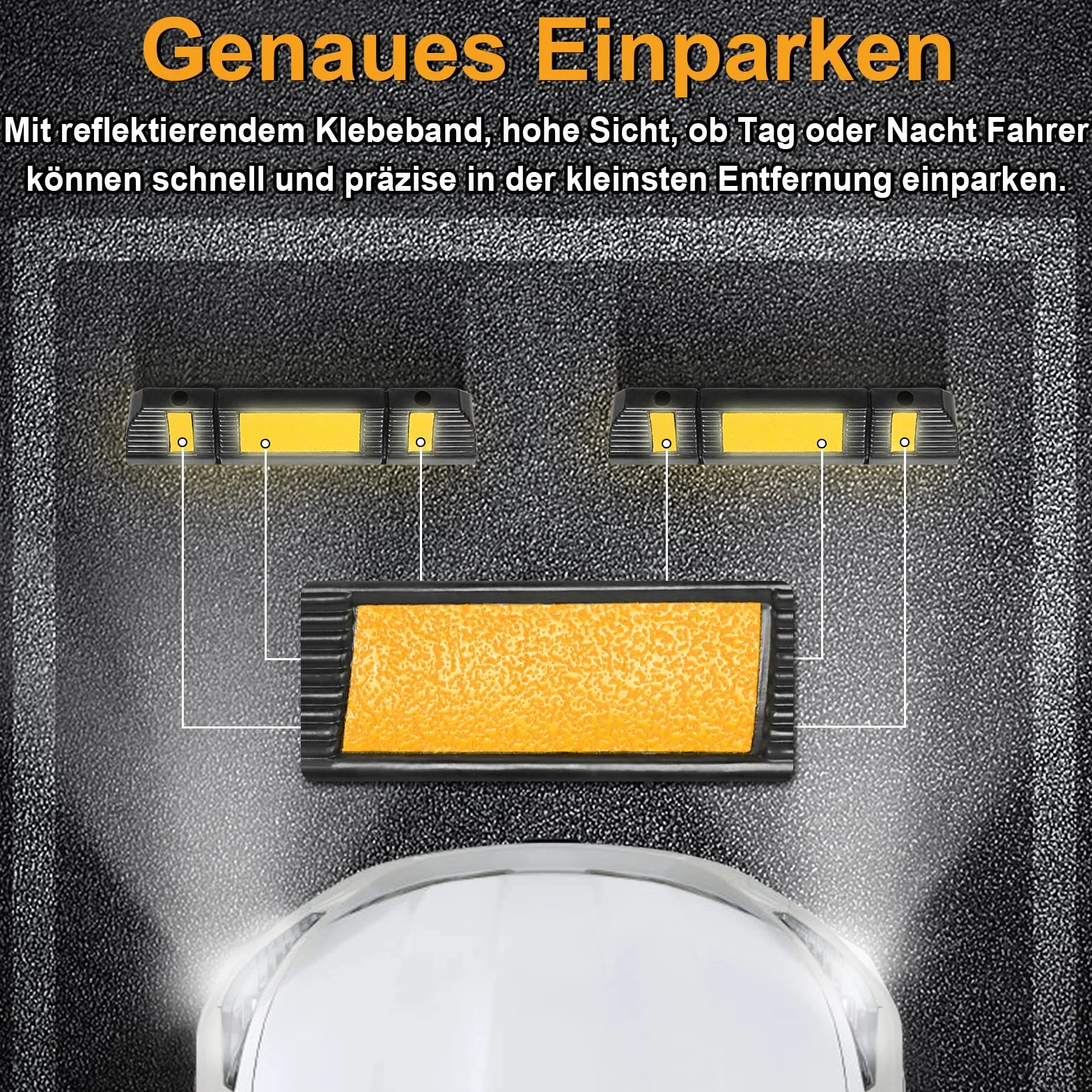 UISEBRT Gumowy stoper parkingowy do garażu – 2 gumowe stopery parkingowe, bariera parkingowa z paskami odblaskowymi do garażu i parkingu, 60 x 12 x 10 cm, czarny + żółty (2 sztuki)
