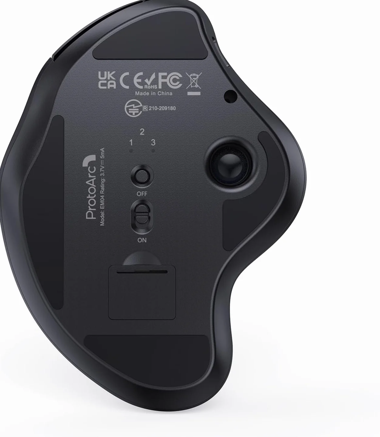 ProtoArc EM04 Bezprzewodowa mysz Trackball, ergonomiczna mysz kulkowa Bluetooth, ładowalna mysz komputerowa, laptop, 3 połączenia urządzeń, kompatybilna z PC, iPad, Mac, Windows, czarna kula