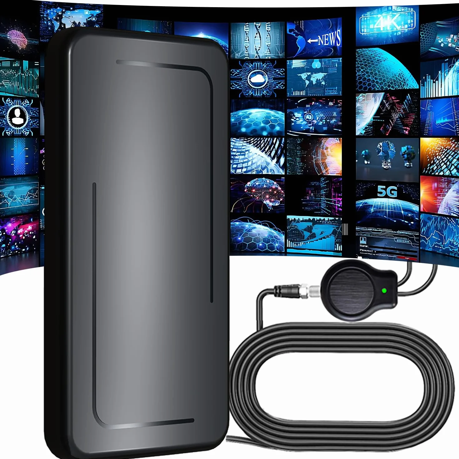 Antena telewizyjna Rewave, DVB-T2, antena Freeview, cyfrowa antena telewizyjna, wewnętrzna z silnym sygnałem, zasięg 2000 mil, Smart TV, antena wewnętrzna, obsługa VHF/UHF/DAB/4K/1080P