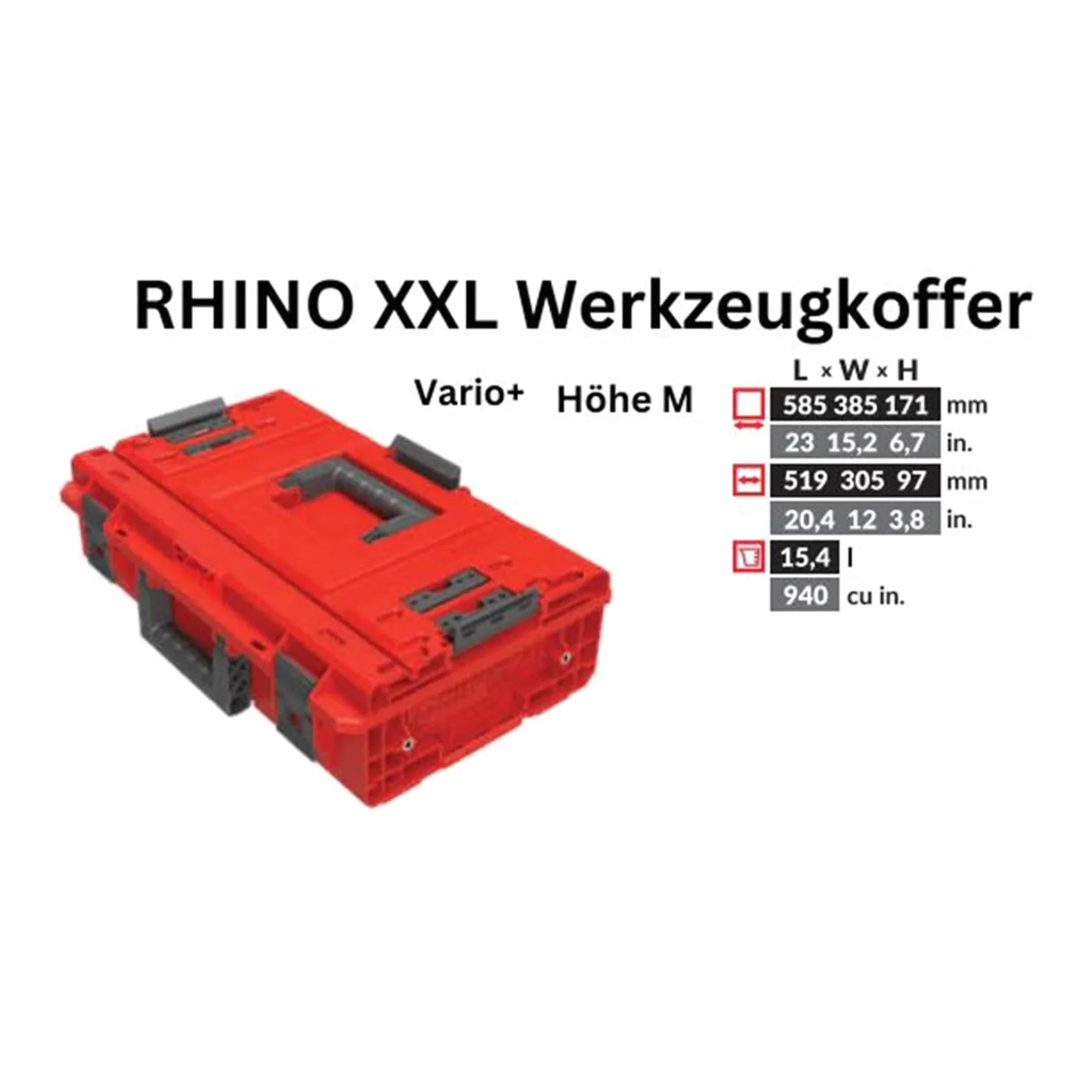 Toolbrothers RHINO ONE 200 2.0 Vario RED ULTRA HD Custom walizka narzędziowa organizer modułowy 585 x 385 x 190 mm 15,4 l można układać w stos IP66
