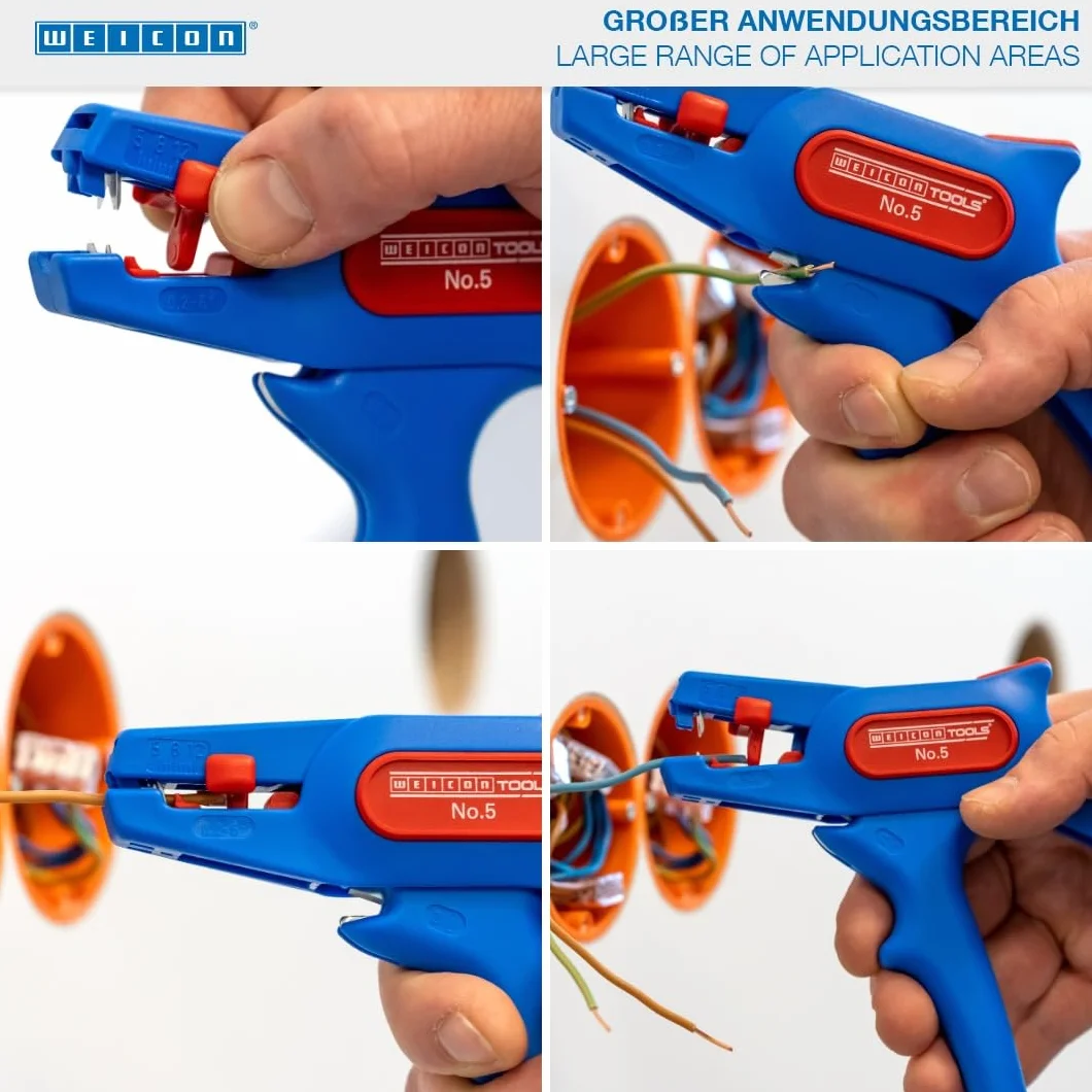WEICON TOOLS Nr 5, automatyczne szczypce do zdejmowania izolacji do przewodów 0,2–6 mm², ze zintegrowanym obcinaczem bocznym